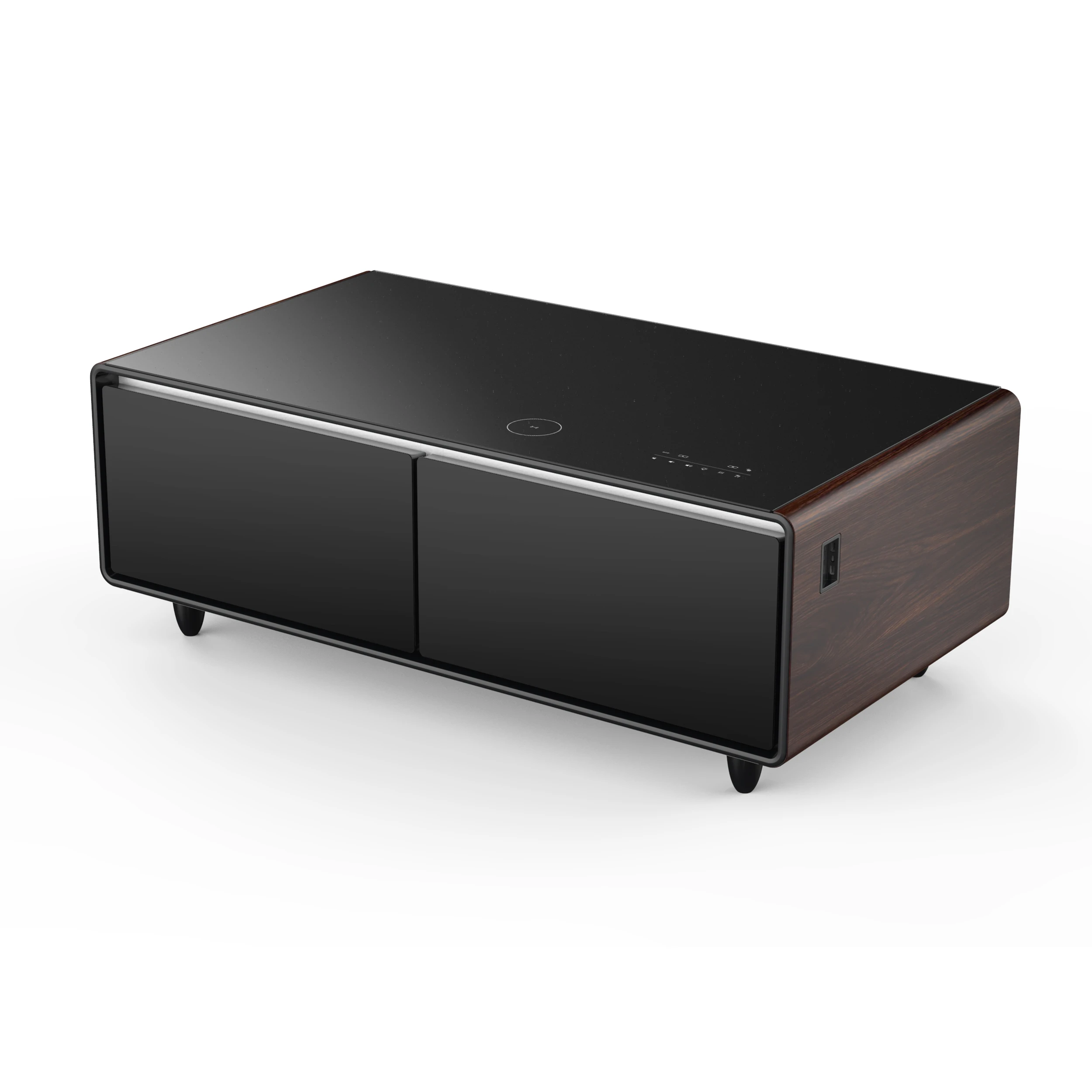 Evoluto Tavolo 51-Inch Smart Coffee Table with Wood-Accent Sides – Dual Cooling Zones, Wireless Charging Pad & Built-In Bluetooth Speakers FCTFR700651WD