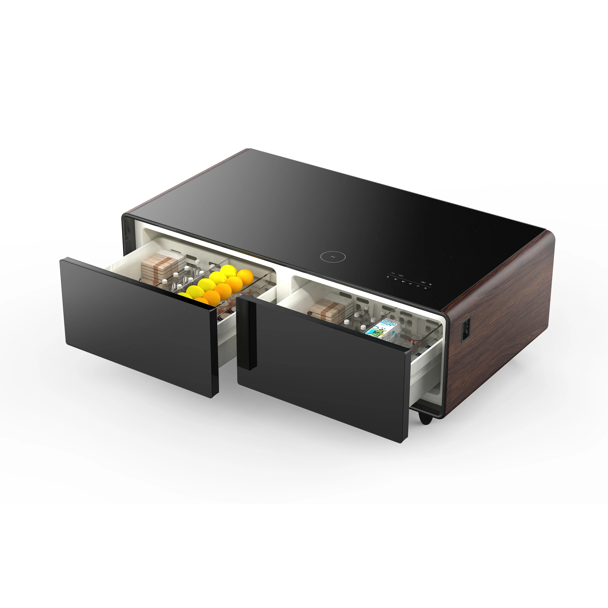 Evoluto Tavolo 51-Inch Smart Coffee Table with Wood-Accent Sides – Dual Cooling Zones, Wireless Charging Pad & Built-In Bluetooth Speakers FCTFR700651WD