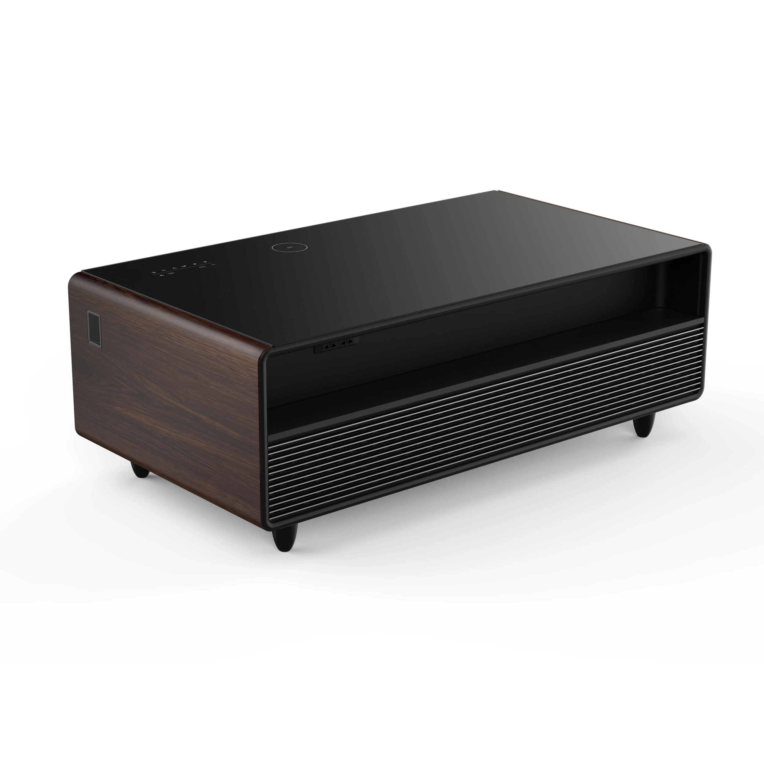 Evoluto Tavolo 51-Inch Smart Coffee Table with Wood-Accent Sides – Dual Cooling Zones, Wireless Charging Pad & Built-In Bluetooth Speakers FCTFR700651WD