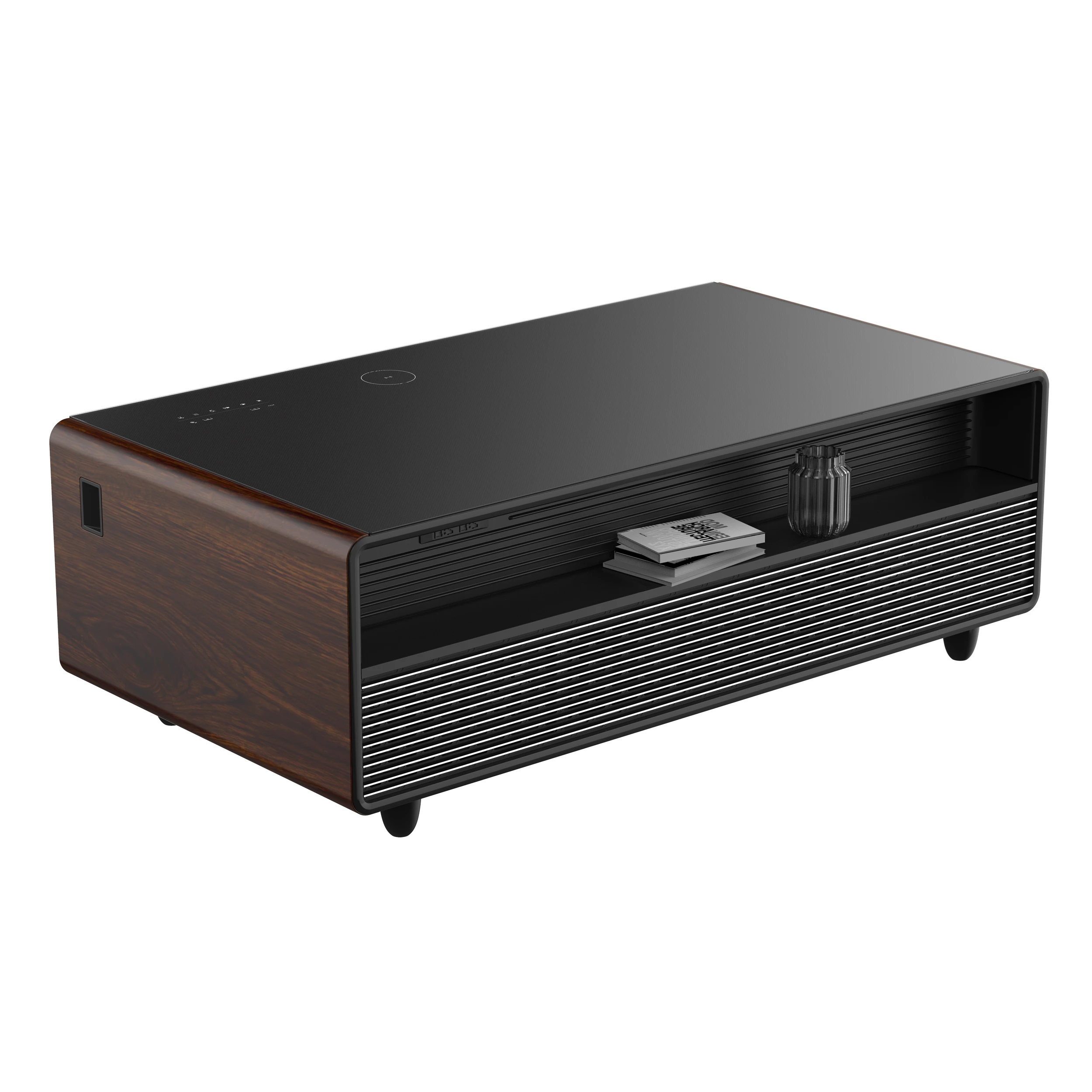 Evoluto Tavolo 51-Inch Smart Coffee Table with Wood-Accent Sides – Dual Cooling Zones, Wireless Charging Pad & Built-In Bluetooth Speakers FCTFR700651WD