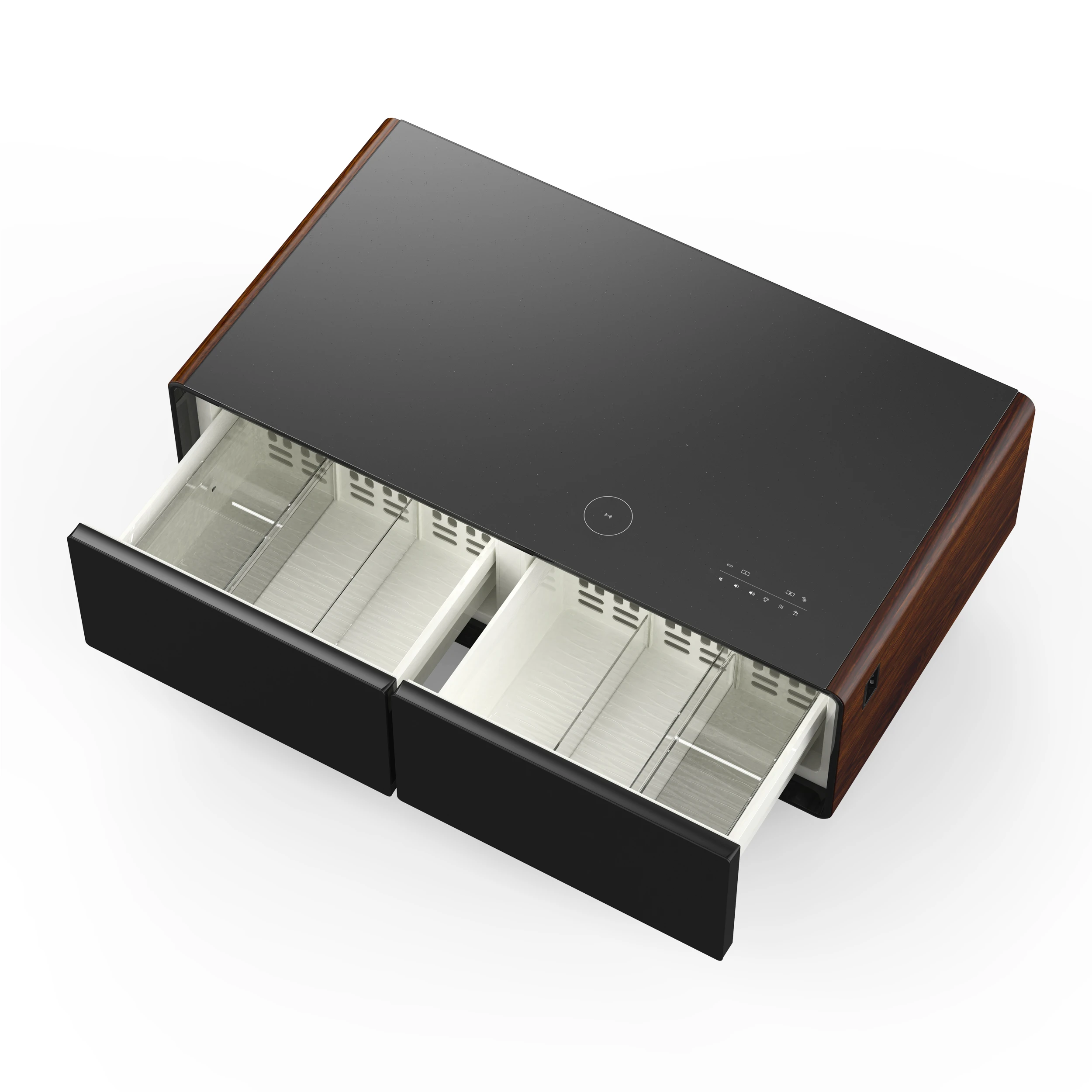 Evoluto Tavolo 51-Inch Smart Coffee Table with Wood-Accent Sides – Dual Cooling Zones, Wireless Charging Pad & Built-In Bluetooth Speakers FCTFR700651WD