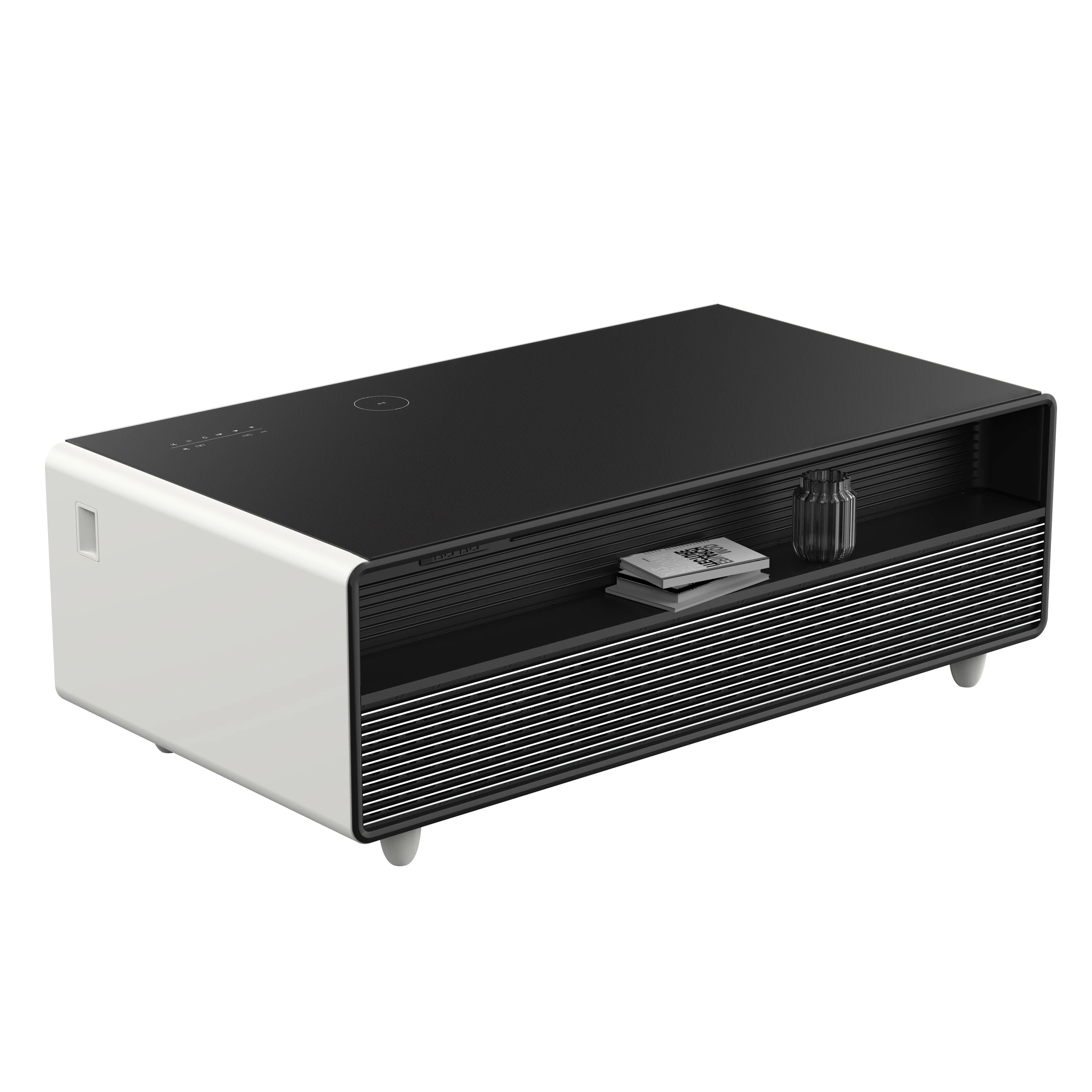 Evoluto Tavolo 51-Inch White Smart Coffee Table – Dual Refrigerator Drawers, Bluetooth 5.0 Audio, Wireless Charging & RGB Ambient Light FCTFR700651WHT
