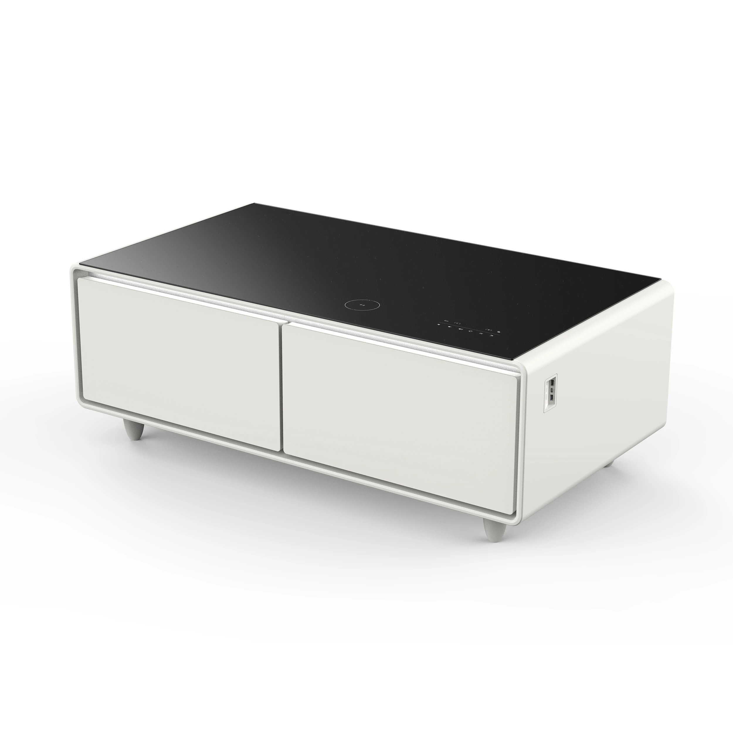 Evoluto Tavolo 51-Inch White Smart Coffee Table – Dual Refrigerator Drawers, Bluetooth 5.0 Audio, Wireless Charging & RGB Ambient Light FCTFR700651WHT