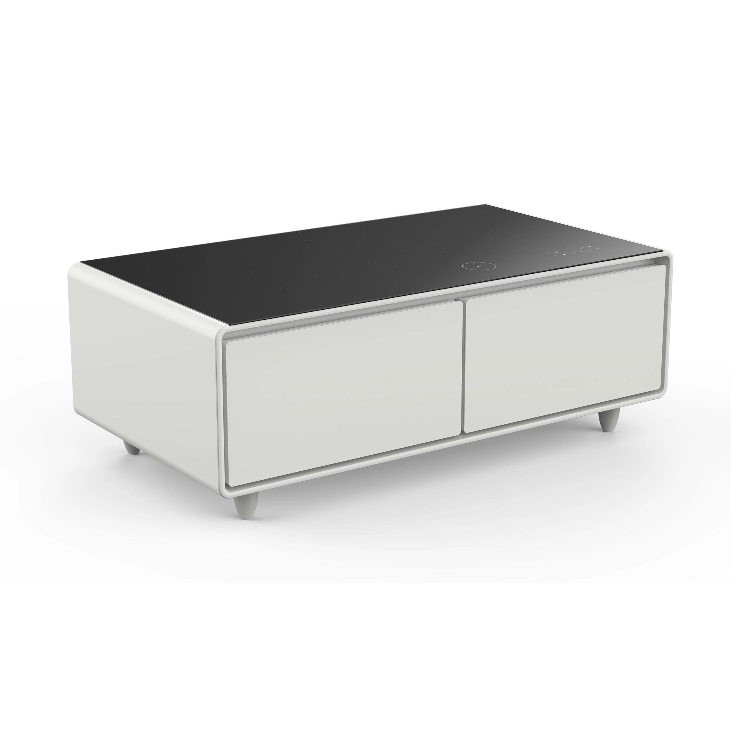 Evoluto Tavolo 51-Inch White Smart Coffee Table – Dual Refrigerator Drawers, Bluetooth 5.0 Audio, Wireless Charging & RGB Ambient Light FCTFR700651WHT