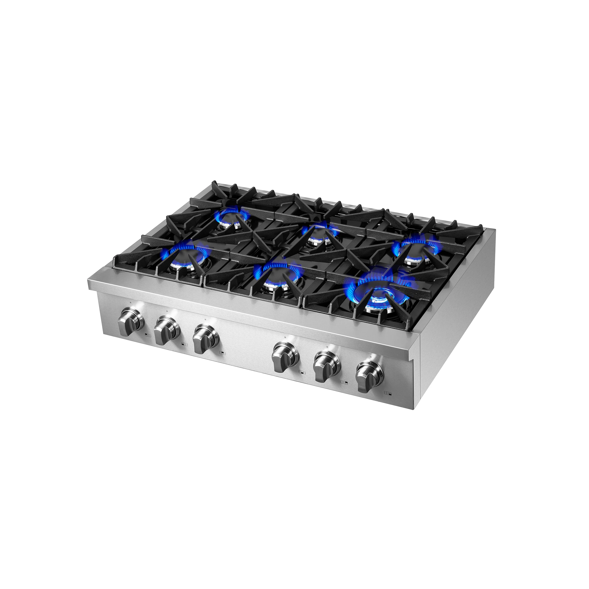 Cossato Alta Qualita 36-Inch Pro-Style Gas Rangetop, , 6 Sealed Burners, 83,000 BTU Total Output, Continuous Cast Iron Grates FCTGS573736