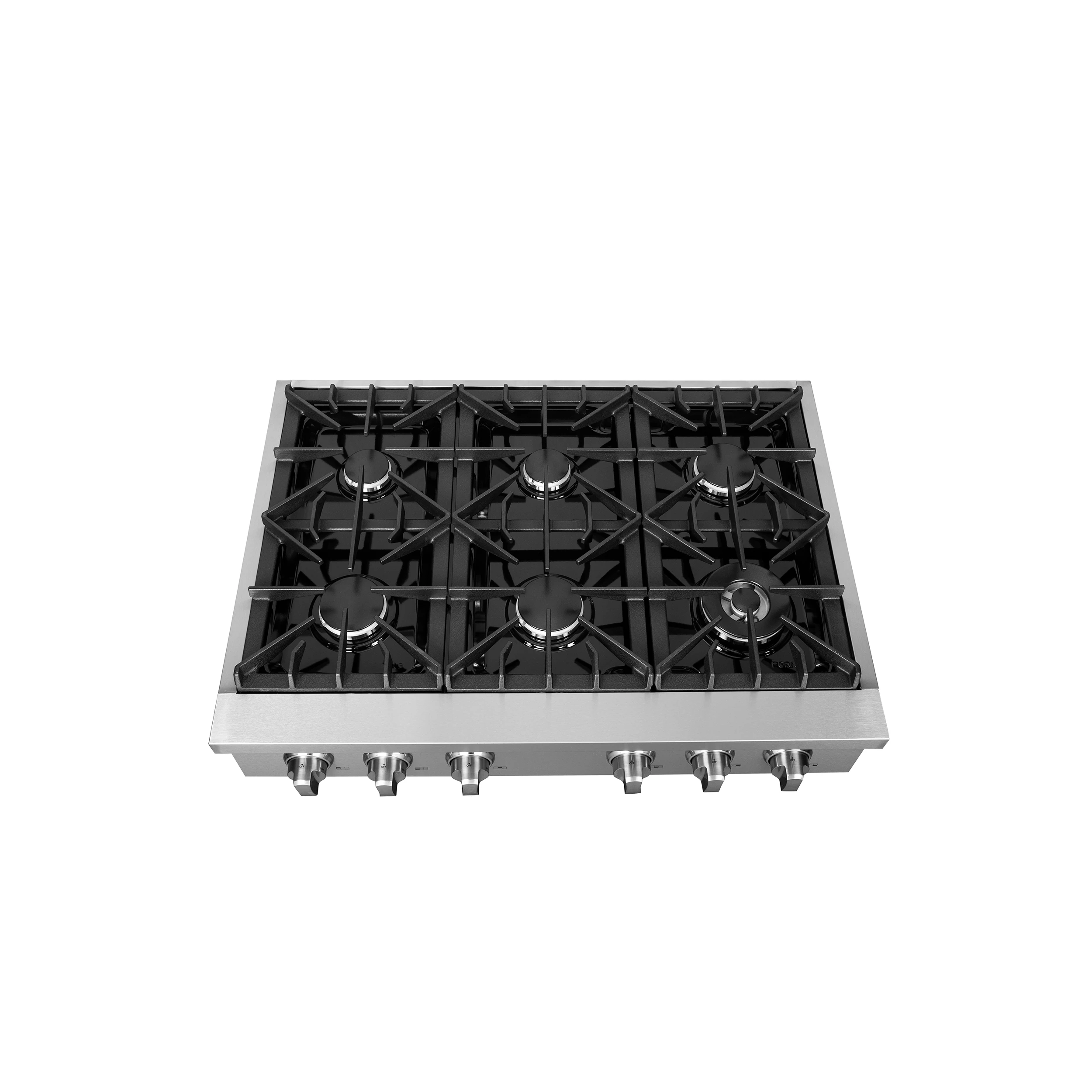 Cossato Alta Qualita 36-Inch Pro-Style Gas Rangetop, , 6 Sealed Burners, 83,000 BTU Total Output, Continuous Cast Iron Grates FCTGS573736