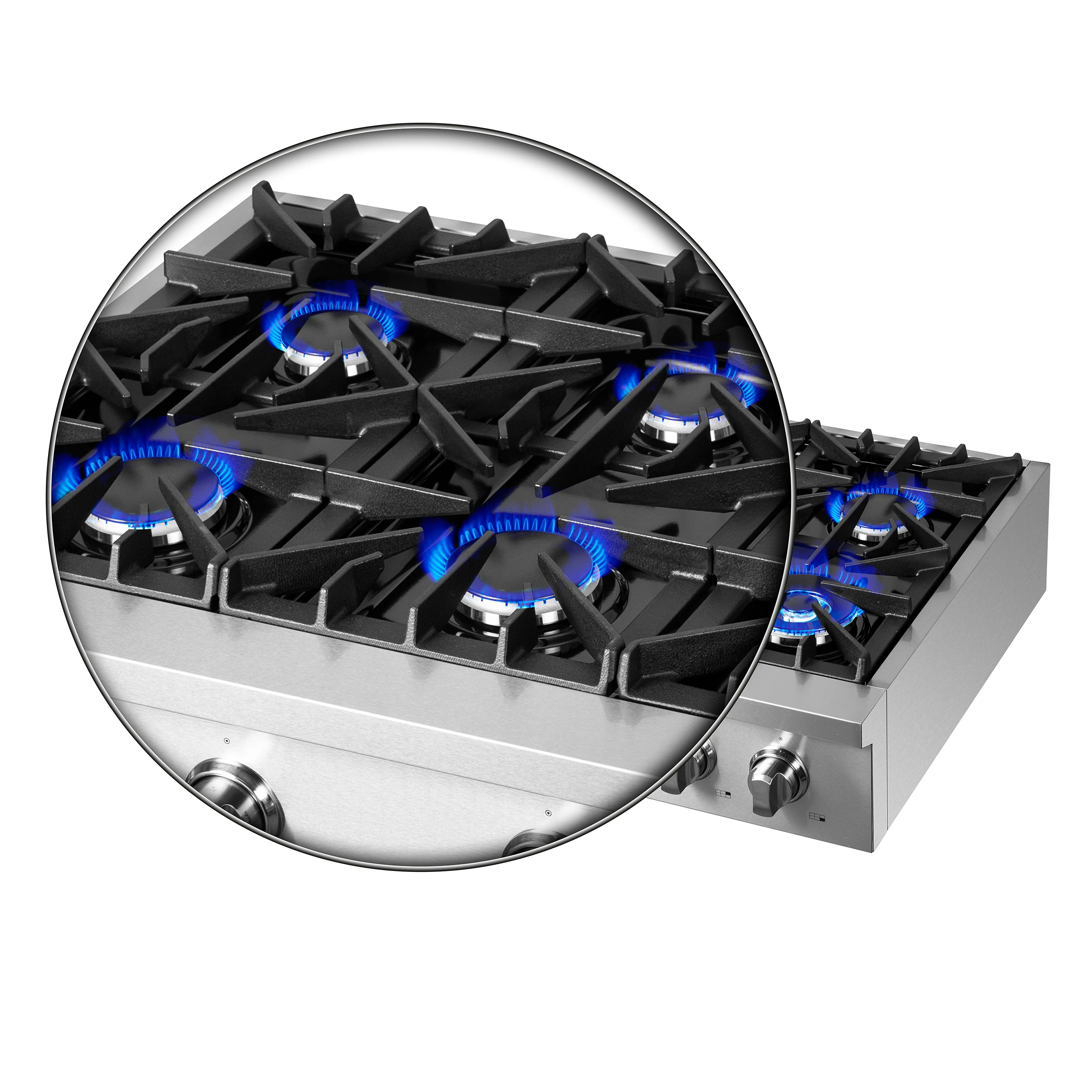 Cossato Alta Qualita 36-Inch Pro-Style Gas Rangetop, , 6 Sealed Burners, 83,000 BTU Total Output, Continuous Cast Iron Grates FCTGS573736