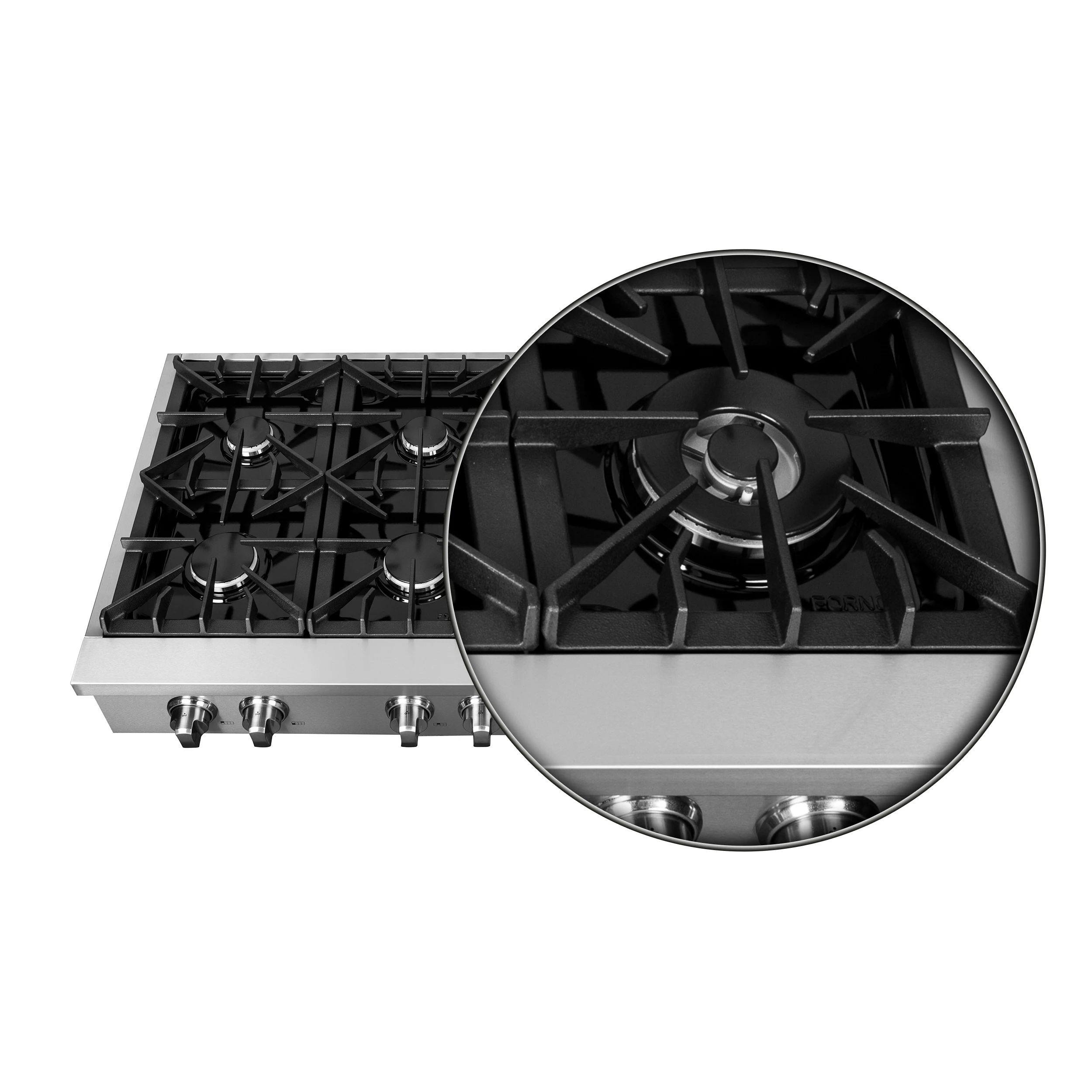 Cossato Alta Qualita 48-Inch Pro-Style Gas Rangetop, , 8 Sealed Burners, 107,000 BTU Total Output, Continuous Cast Iron Grates FCTGS573748
