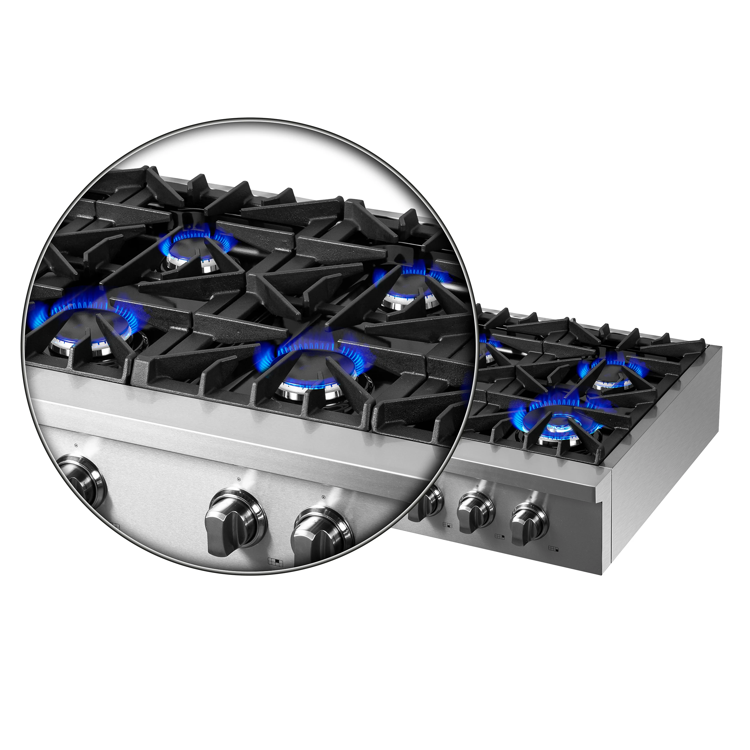 Cossato Alta Qualita 48-Inch Pro-Style Gas Rangetop, , 8 Sealed Burners, 107,000 BTU Total Output, Continuous Cast Iron Grates FCTGS573748