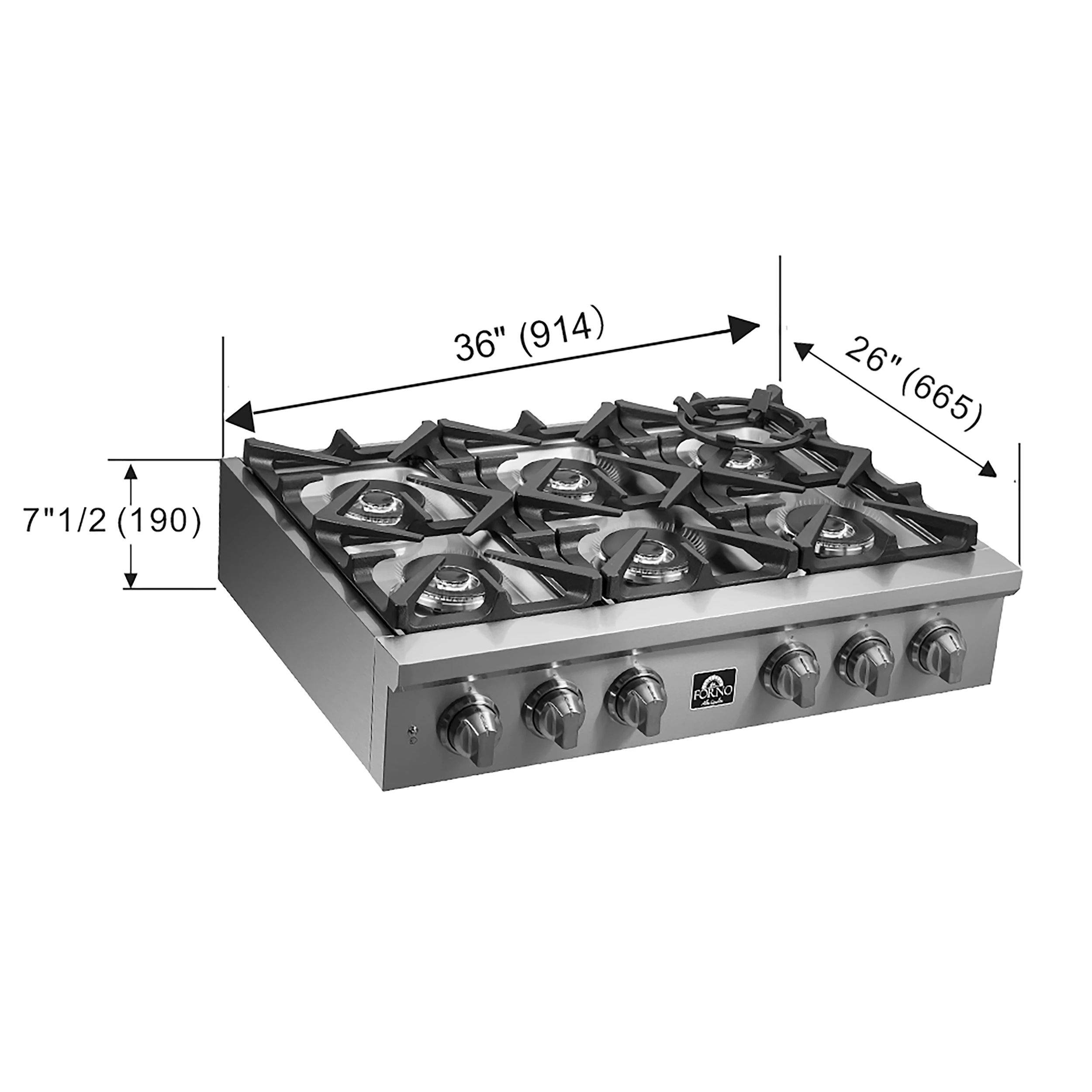 Spezia Alta Qualita 36-Inch Pro-Style Gas Rangetop, , 6 Sealed Burners, Continuous Cast Iron Grates, High Heat Output FCTGS575136