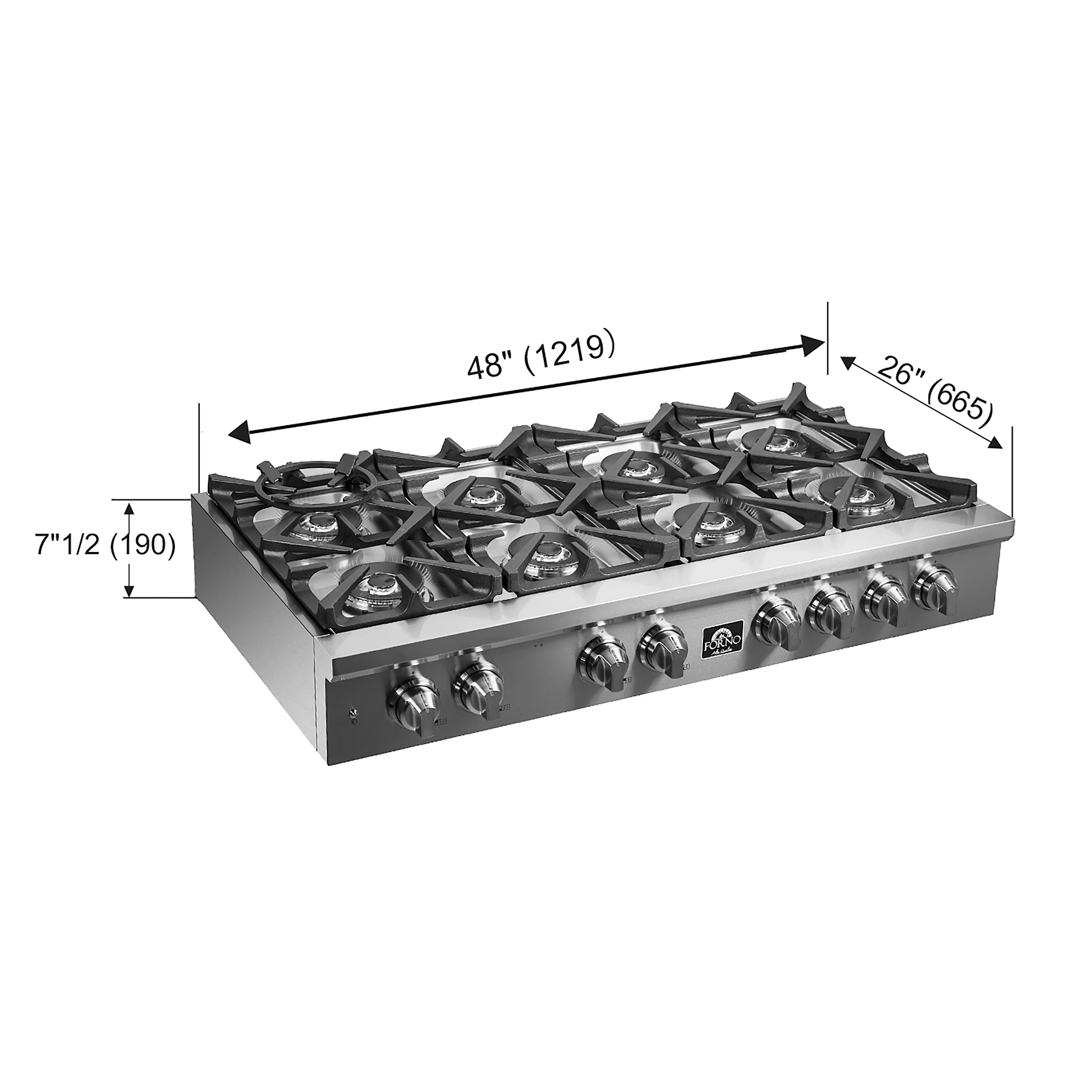 Spezia Alta Qualita 48-Inch Pro-Style Gas Rangetop, , 8 Sealed Burners, Continuous Cast Iron Grates, High Heat Output FCTGS575148