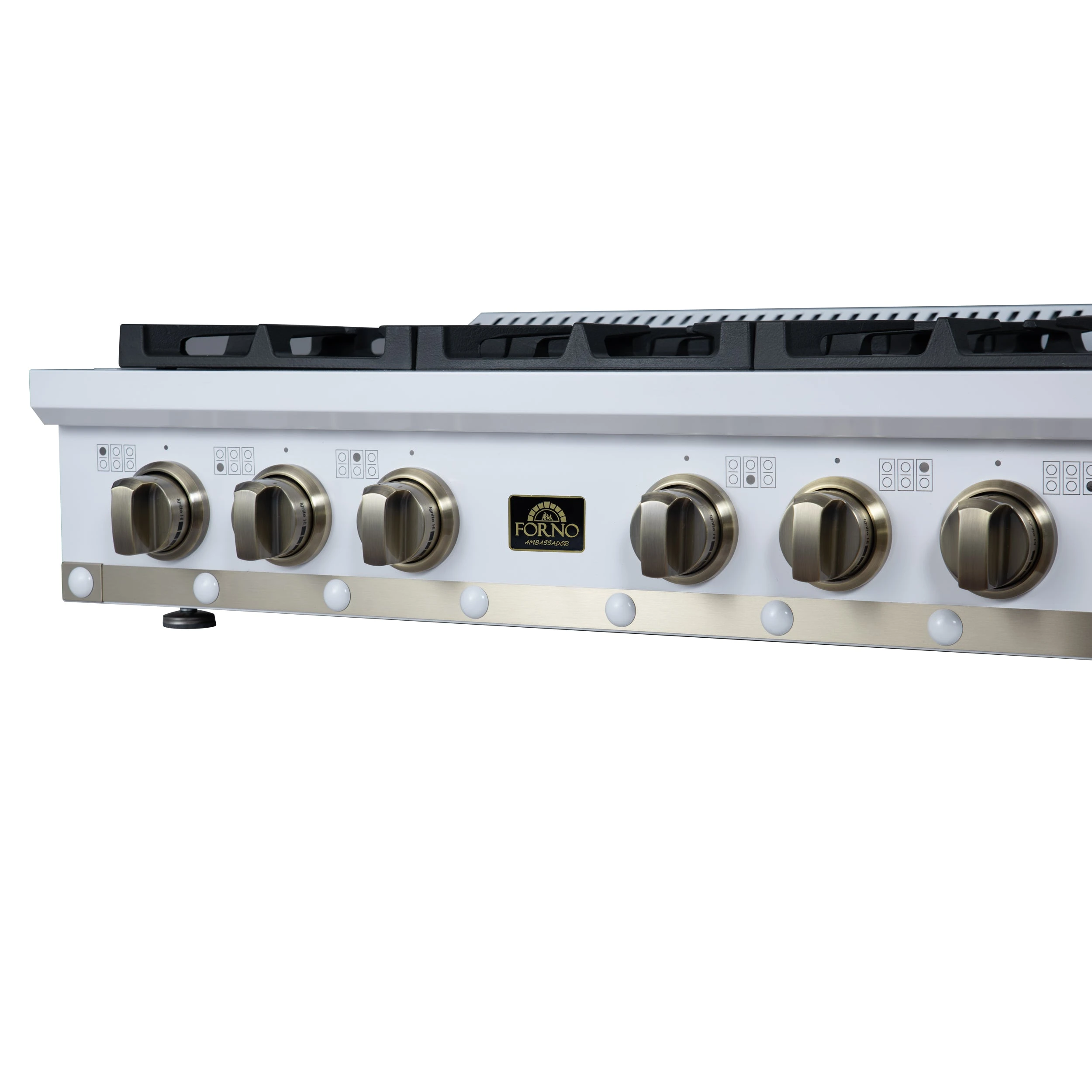 Valente 36" Gas Cooktop in , 6 Sealed burners, 71,000 BUT Output, 1 Antique Brass Dual-Ring Burner, Continuous Cast Iron Grates FCTGS579936CPWHT