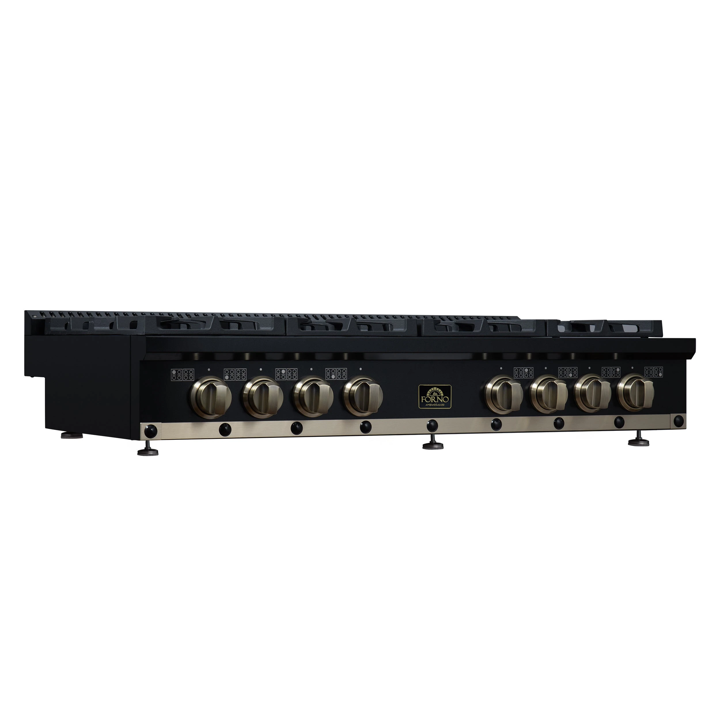 Valente 48" Gas Cooktop in , 8 Sealed burners, 94,000 BUT Output, 2 Antique Brass Dual-Ring Burners, Continuous Cast Iron Grates FCTGS579948CPBLK