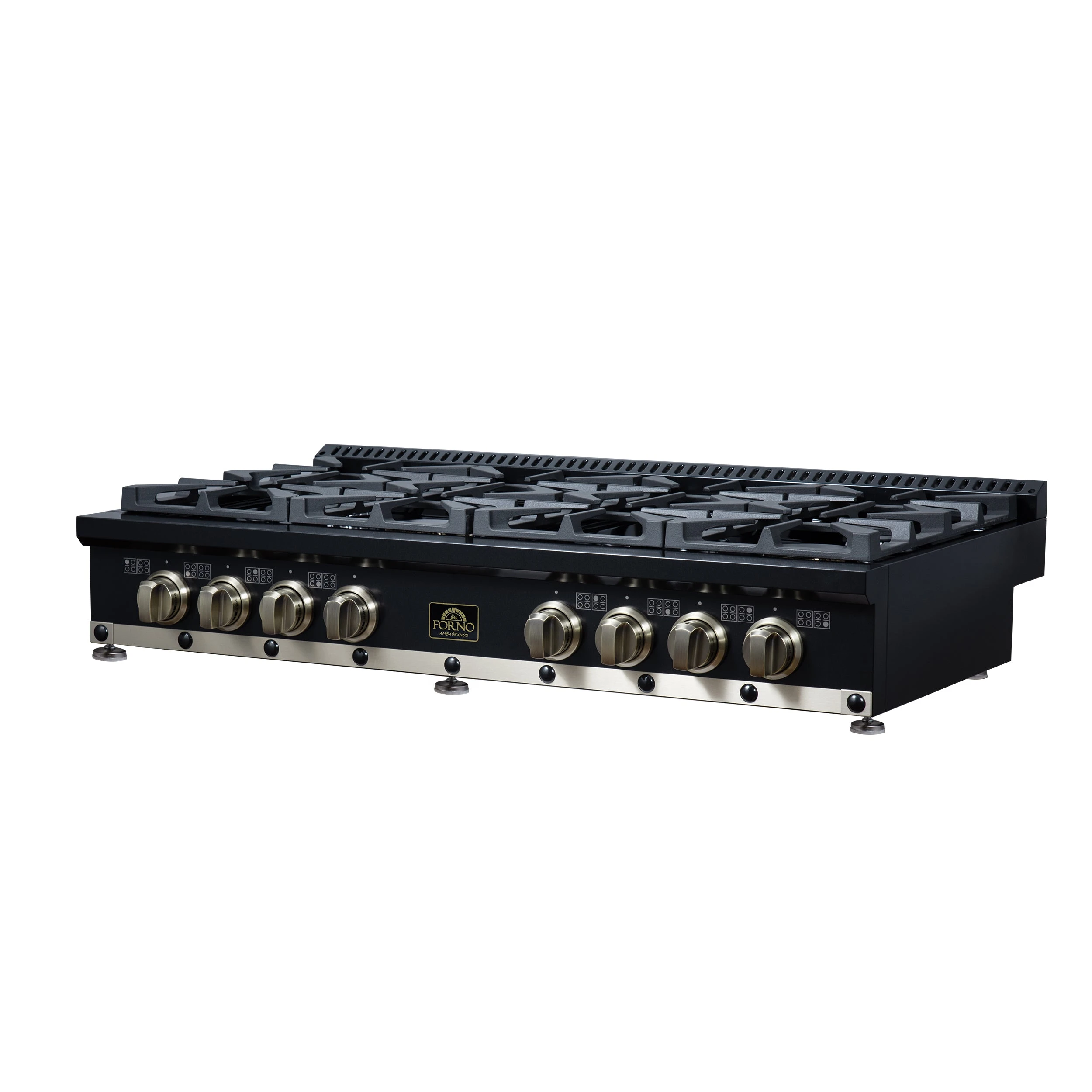 Valente 48" Gas Cooktop in , 8 Sealed burners, 94,000 BUT Output, 2 Antique Brass Dual-Ring Burners, Continuous Cast Iron Grates FCTGS579948CPBLK