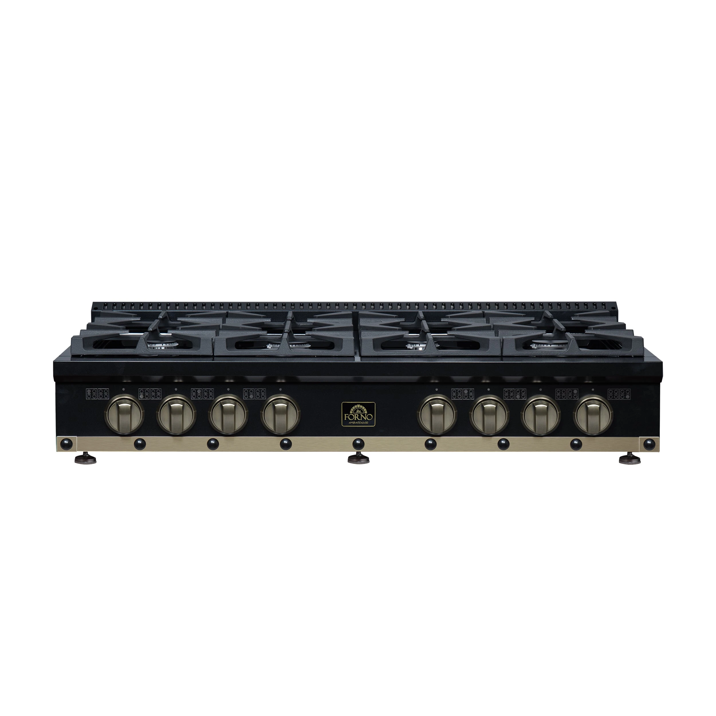 Valente 48" Gas Cooktop in , 8 Sealed burners, 94,000 BUT Output, 2 Antique Brass Dual-Ring Burners, Continuous Cast Iron Grates FCTGS579948CPBLK