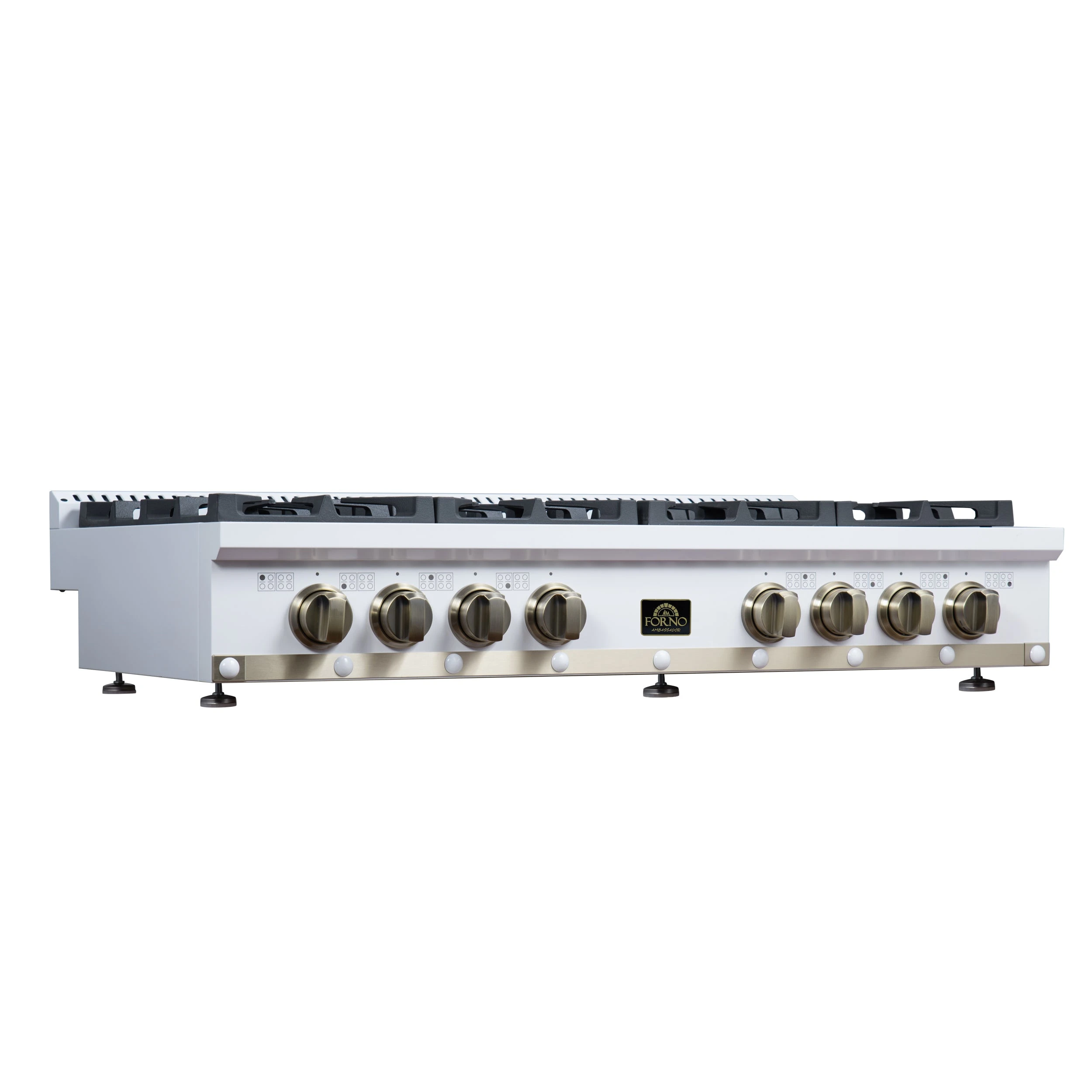 Valente 48" Gas Cooktop in , 8 Sealed burners, 94,000 BUT Output, 2 Antique Brass Dual-Ring Burners, Continuous Cast Iron Grates FCTGS579948CPWHT