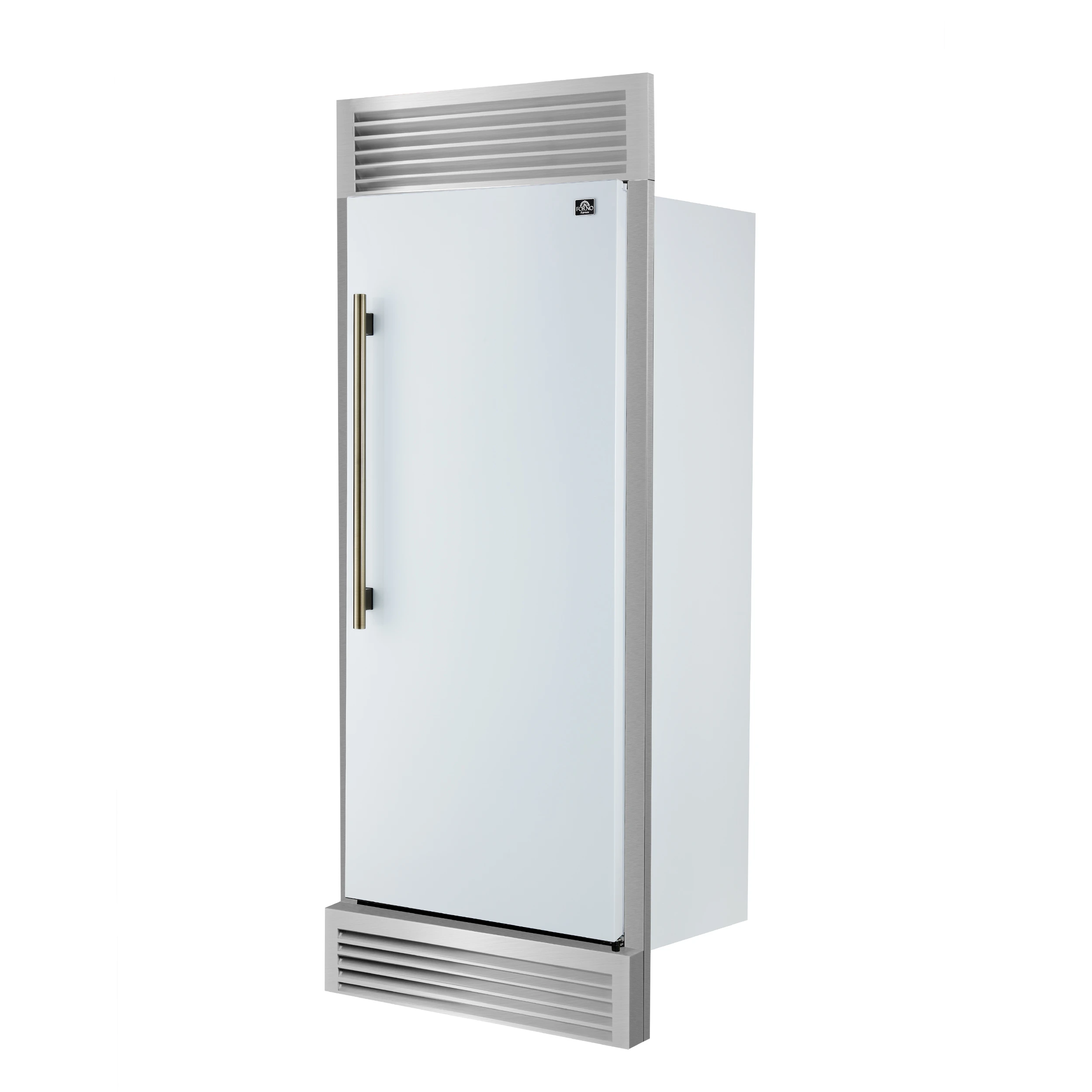 Maderno 28-Inch Built-In Convertible Refrigerator in White with Antique Brass Handle, 13.6 cu.ft. Right Swing with Decorative Trim - 32-Inch Wide FFFFD172232RSGWHT