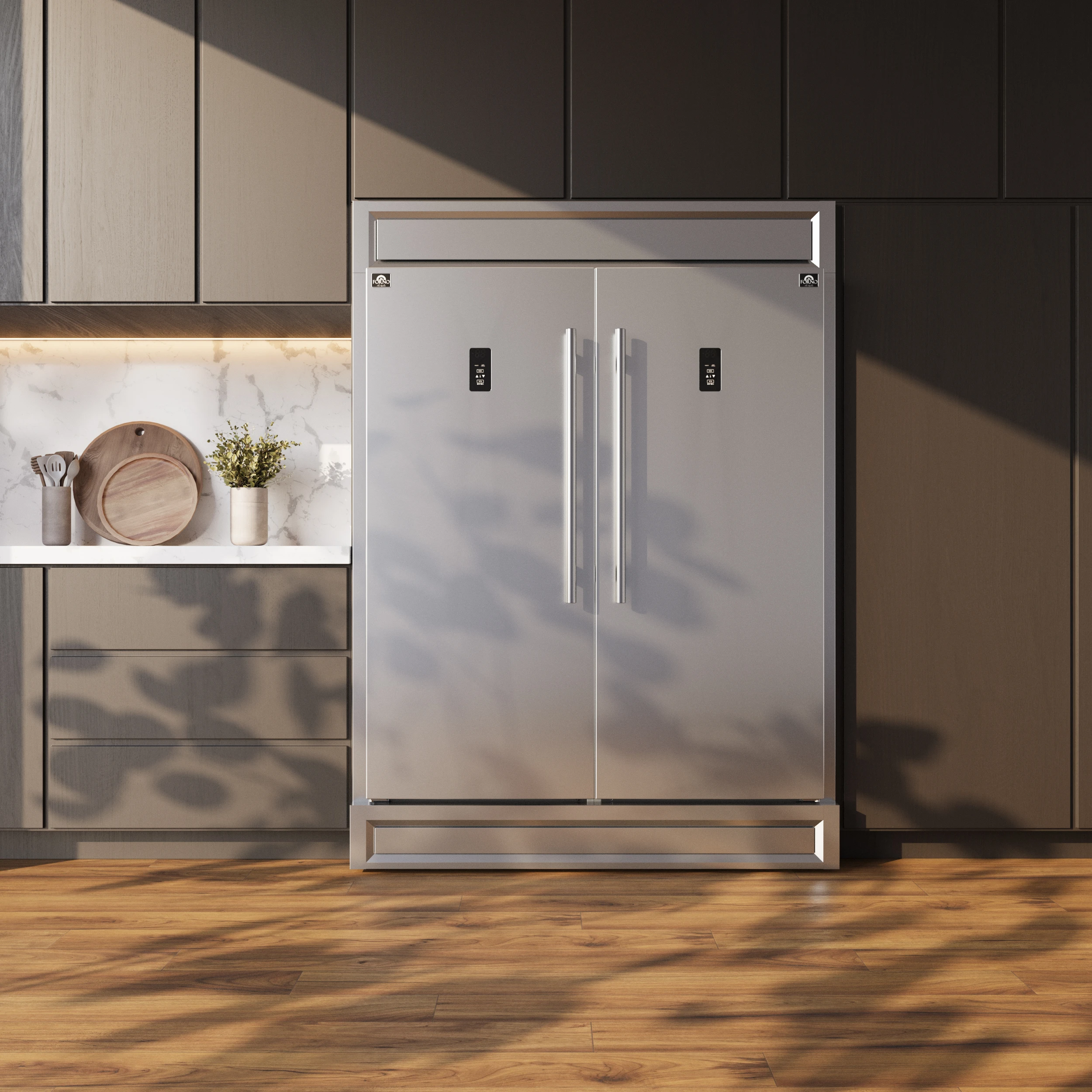 Fortezza 60 Inch Convertible Refrigerator/Freezer with Modern Trim Kit, Stainless Steel, Total No Frost, with Automatic Ice Maker FFFFD173860MG