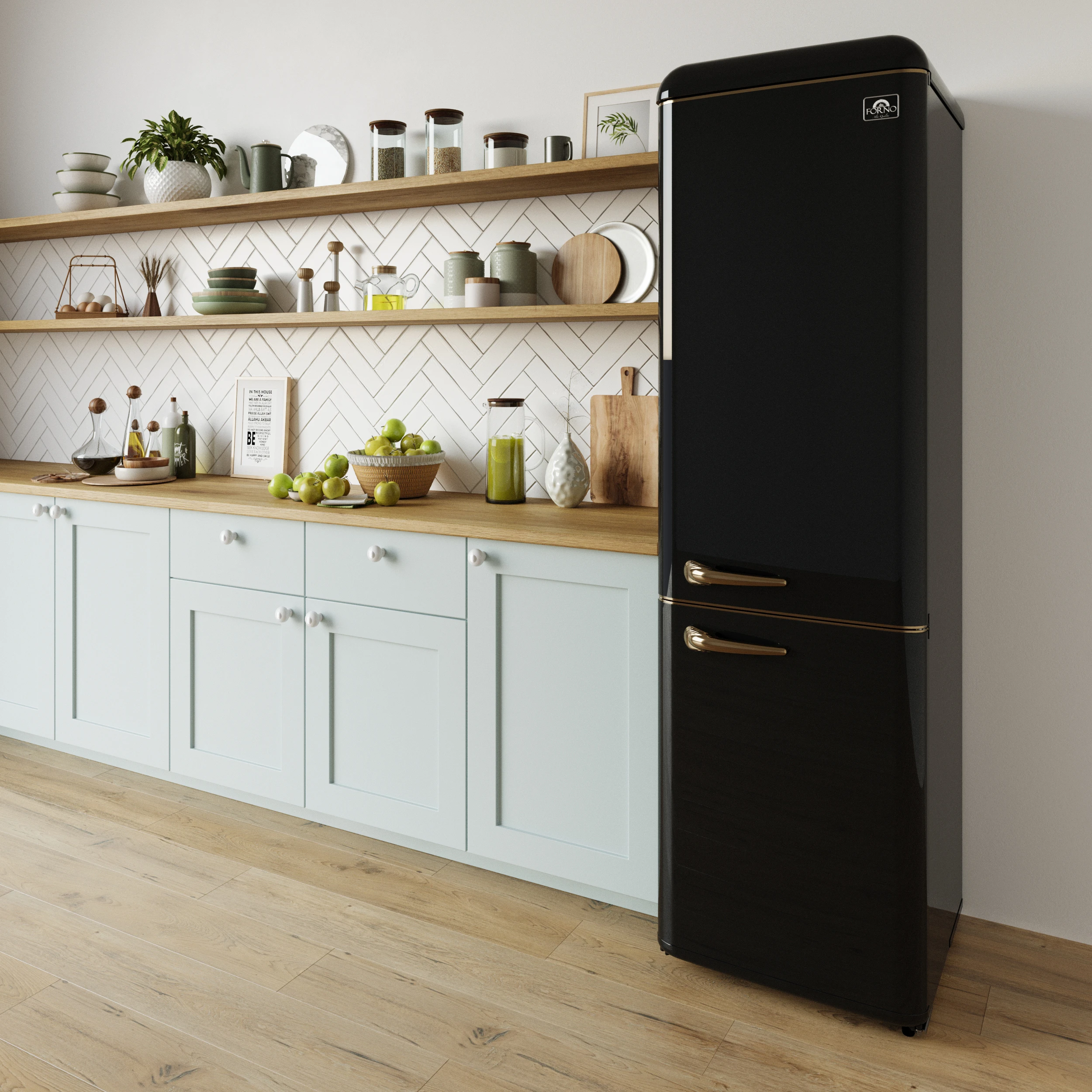 Storico 22-Inch Retro bottom freezer Fridge in , 9 cu.ft, copper-tone handle FFFFD174522BLK
