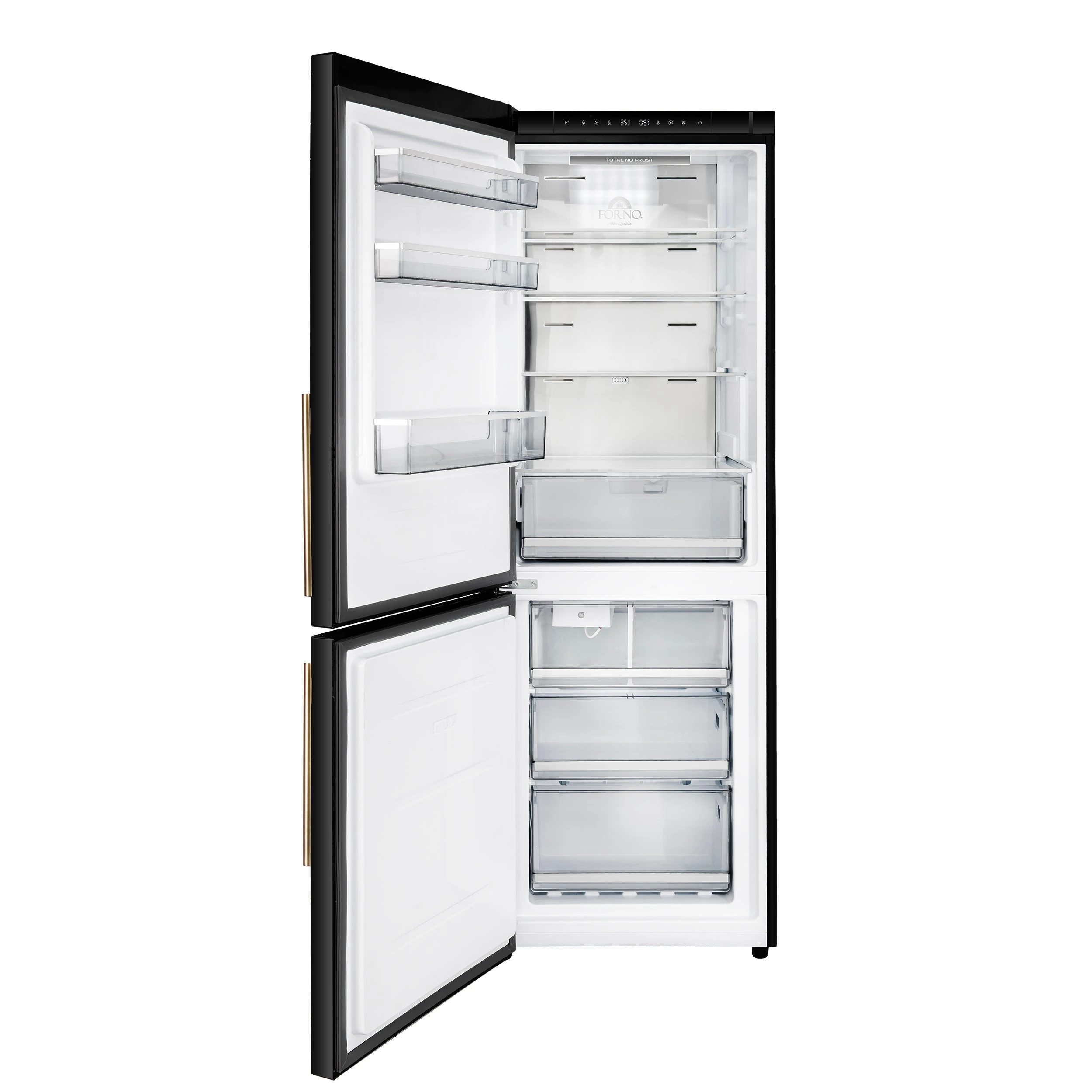 Custodia 24" Bottom Freezer, 10.3 cf., Left Swing, Ice Maker, Total No frost, , Antique Brass handles FFFFD176624BLKLS