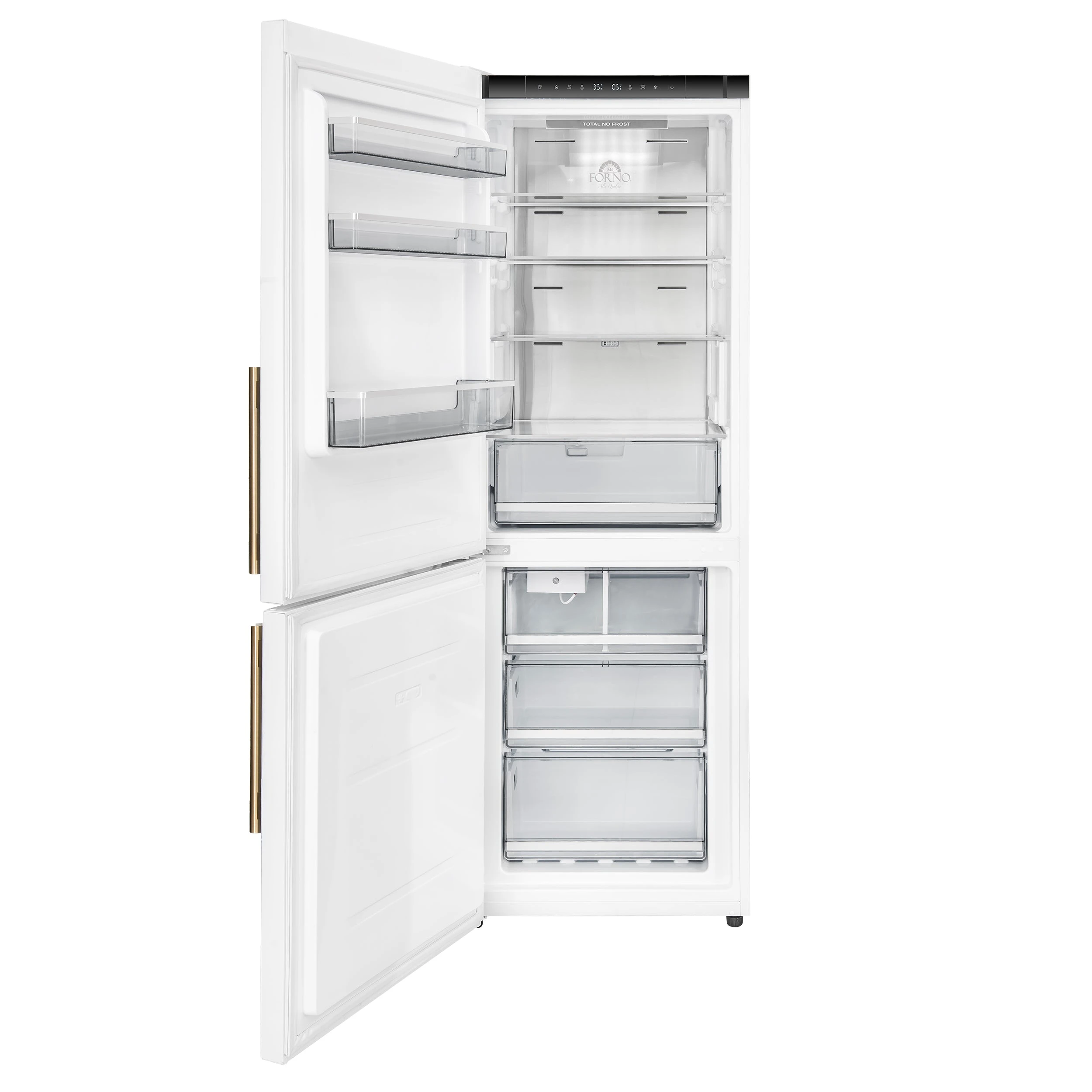 Custodia 24" Bottom Freezer, 10.3 cf., Left Swing, Ice Maker, Total No frost, , Antique Brass handles FFFFD176624WHTLS