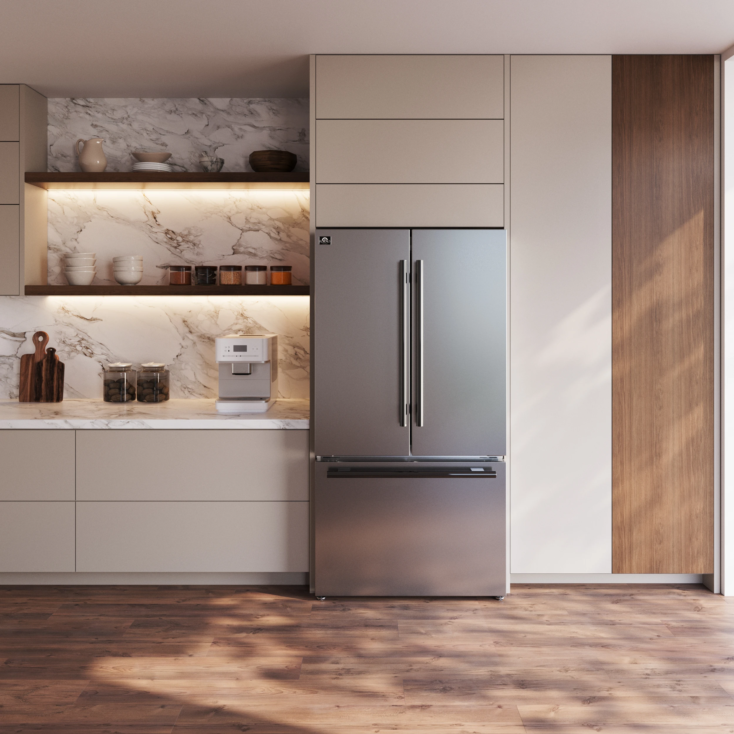 Rivello 36 Inch French Door Refrigerator in , Internal Water Dispenser, Filtered Ice, Adjustable Shelves, Energy Star Certified FFFFD178336S