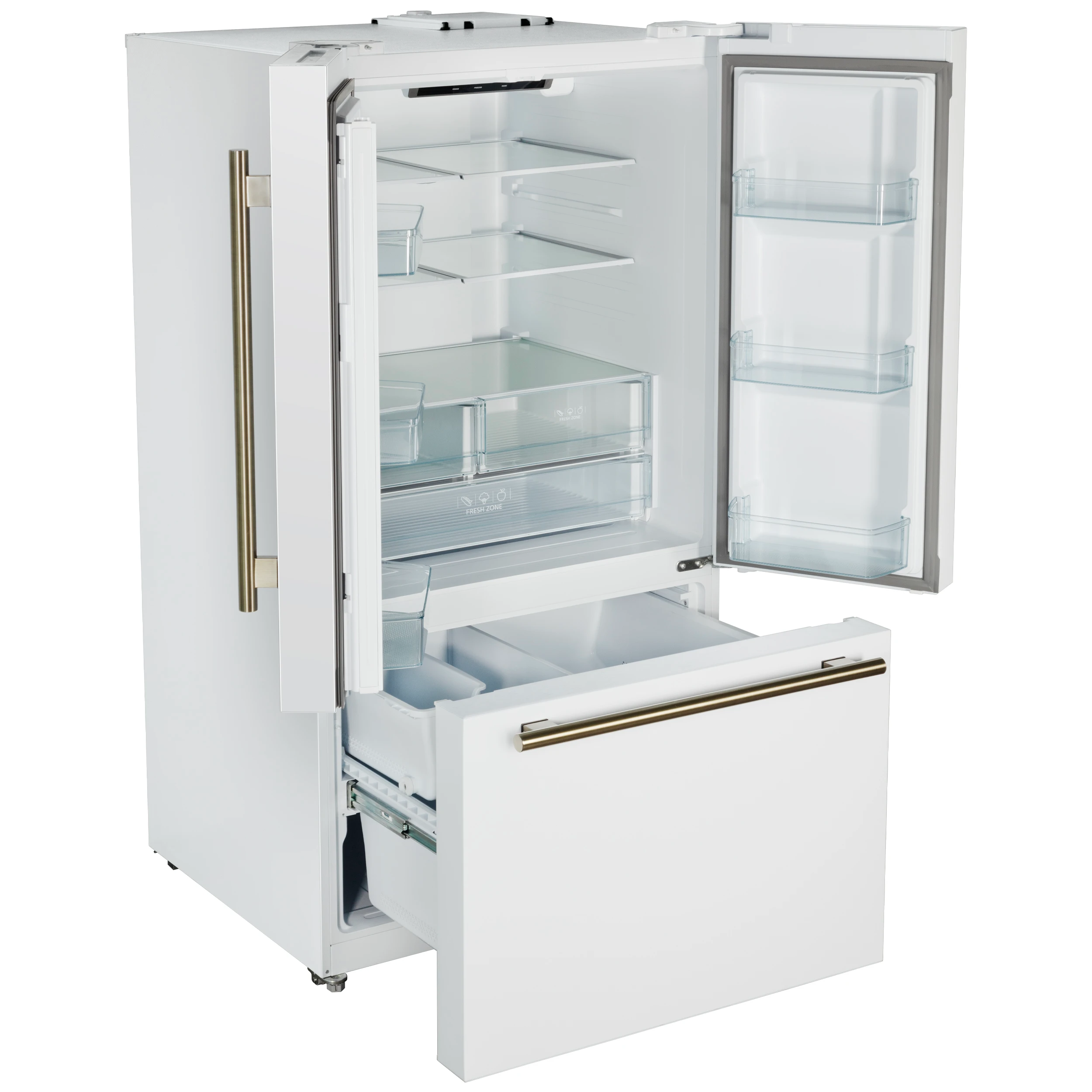 Rivello 36 Inch French Door Refrigerator in with Antique Brass, Internal Water Dispenser, Filtered Ice, Adjustable Shelves, Energy Star Certified FFFFD178336WHT