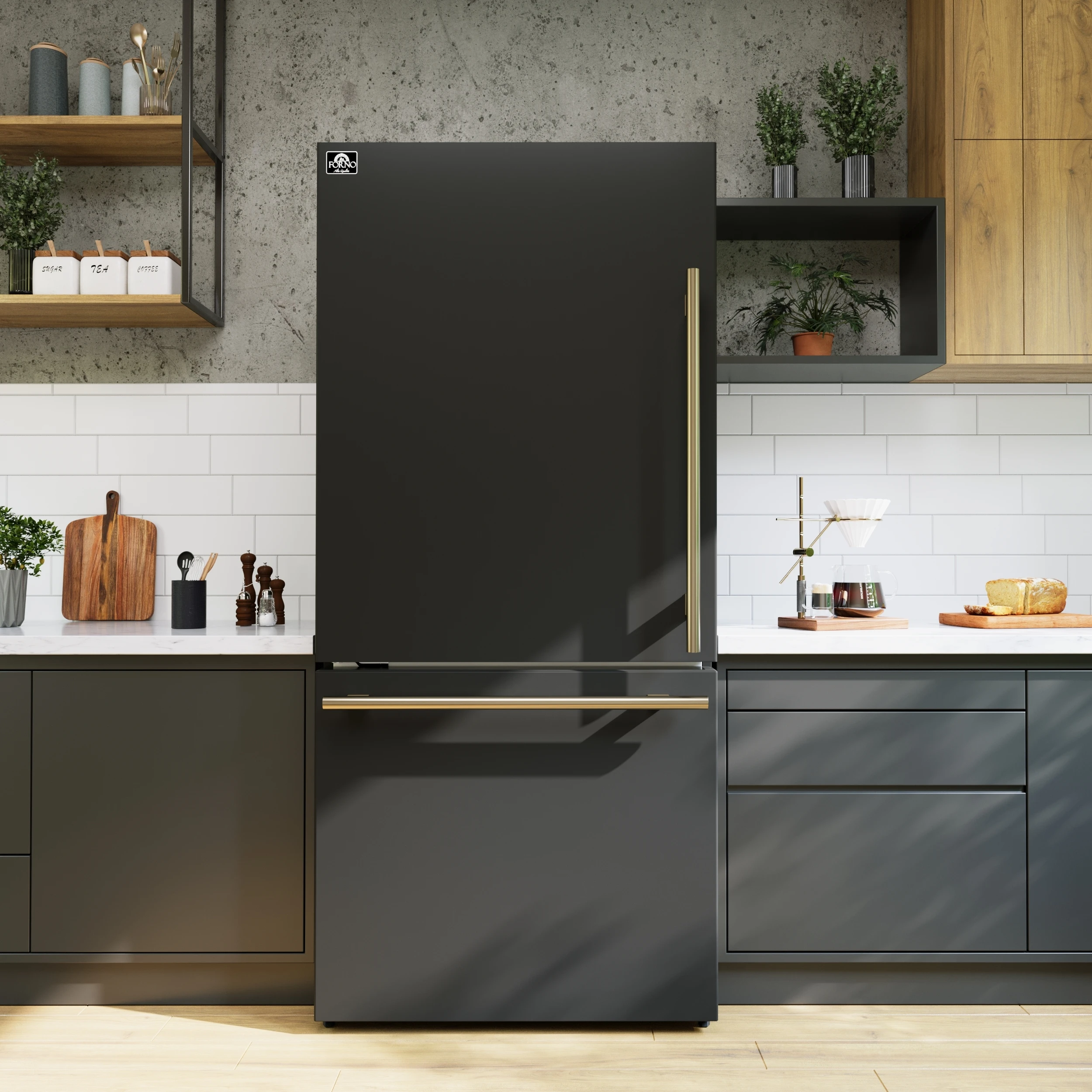 Milano Espresso 31-Inch Bottom Freezer Refrigerator, 17.2 Cu. Ft., Energy-Efficient, No Frost, Built-In Ice Maker FFFFD178631BLK