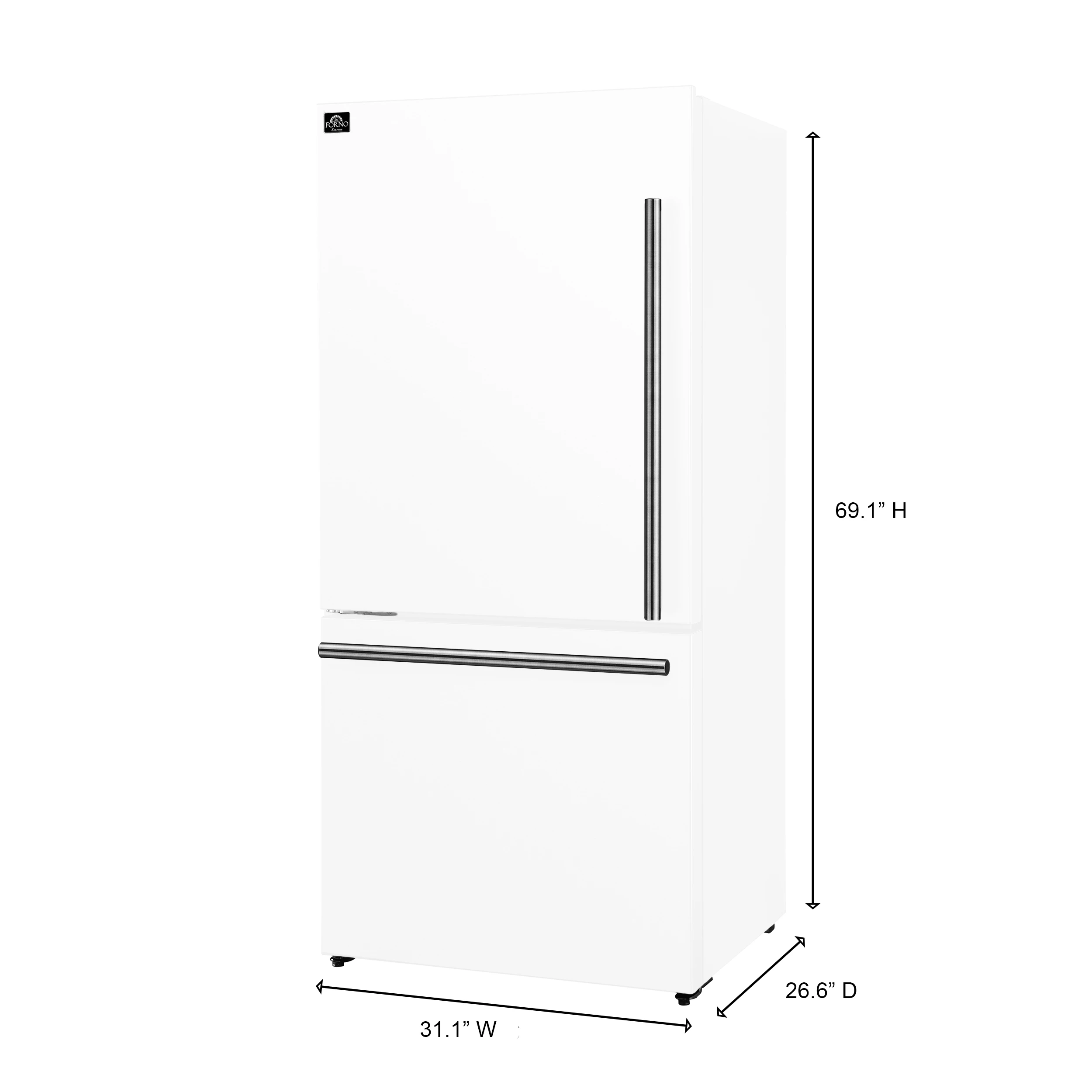 Milano Espresso 31-Inch Bottom Freezer Refrigerator, 17.2 Cu. Ft., Energy-Efficient, No Frost, Built-In Ice Maker FFFFD178631WHT