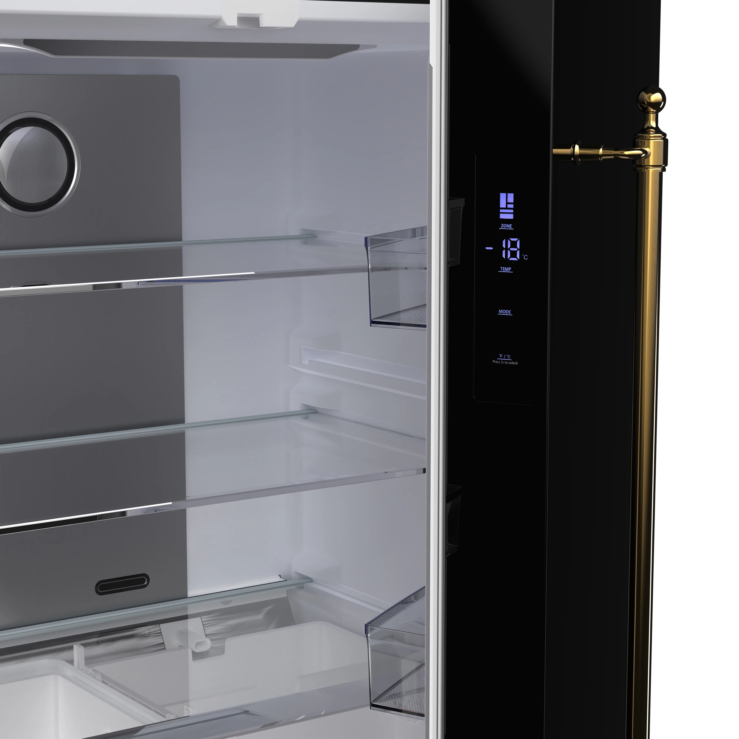 Luigi 33-Inch French Door Refrigerator, 18 cu.ft, Black Finish, Antique Brass Handles, ENERGY STAR Certified FFFFD179133BLK