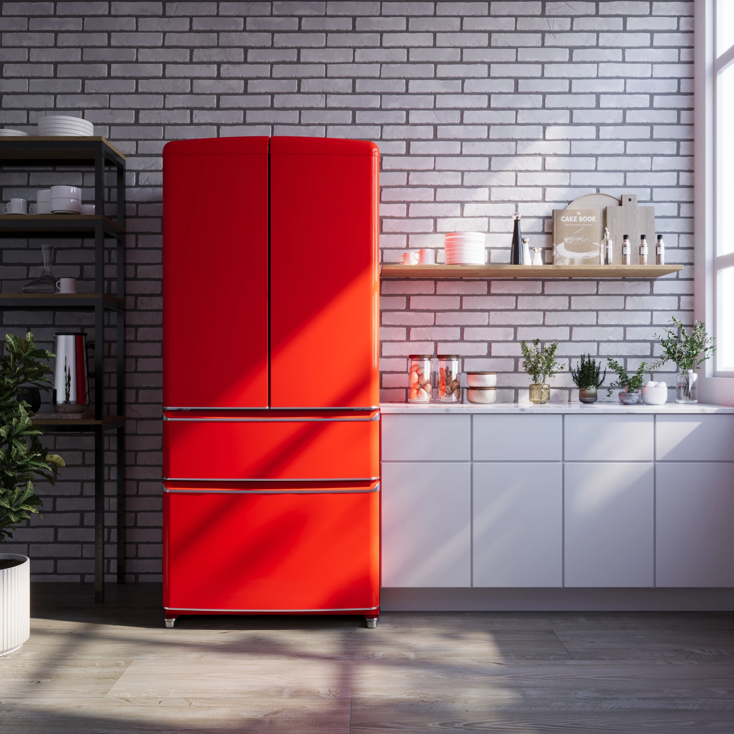 Luigi 33-Inch French Door Refrigerator, 18 cu.ft, Red Finish, Handle-Free Design, ENERGY STAR Certified FFFFD179133RED