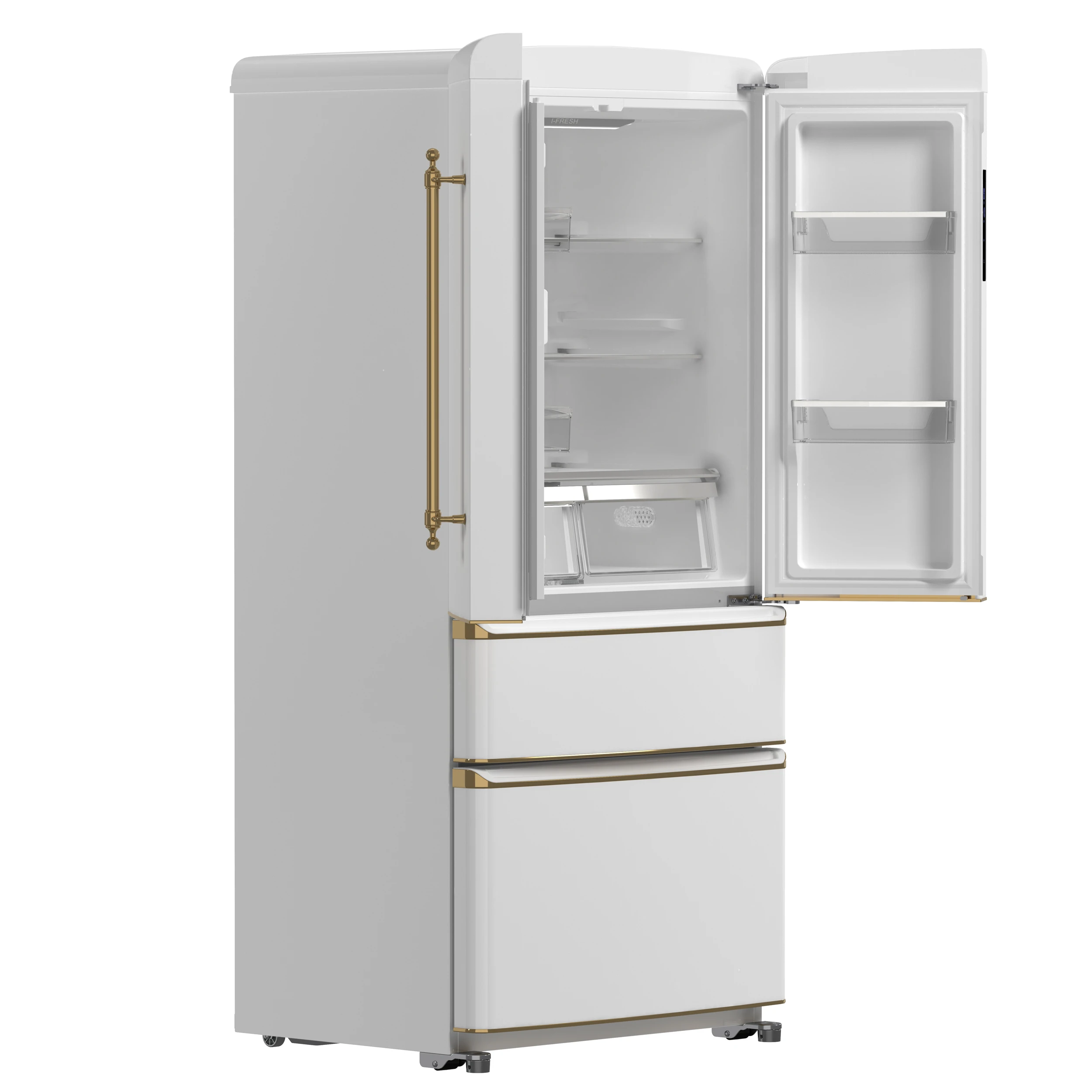 Luigi 33-Inch French Door Refrigerator, 18 cu.ft, Finish, Antique Brass Handles, ENERGY STAR Certified FFFFD179133WHT