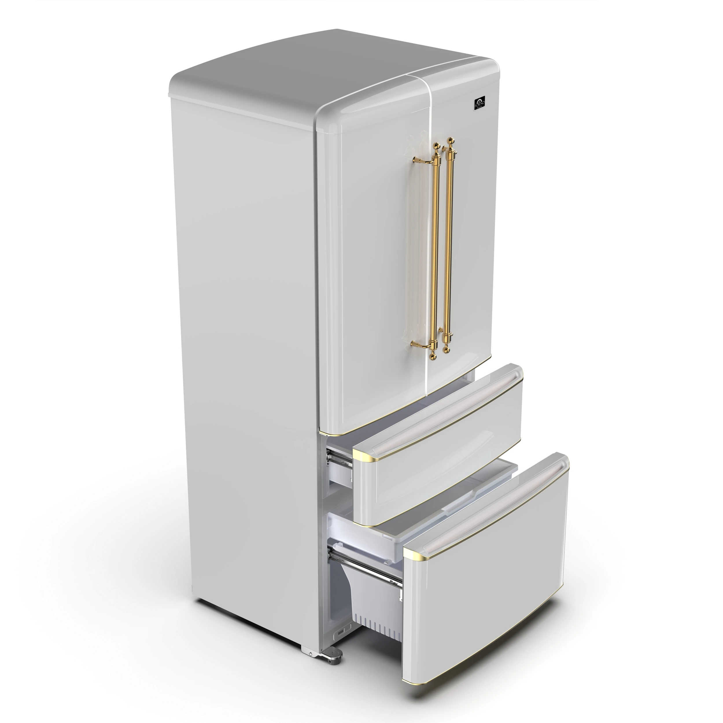 Luigi 33-Inch French Door Refrigerator, 18 cu.ft, Finish, Antique Brass Handles, ENERGY STAR Certified FFFFD179133WHT