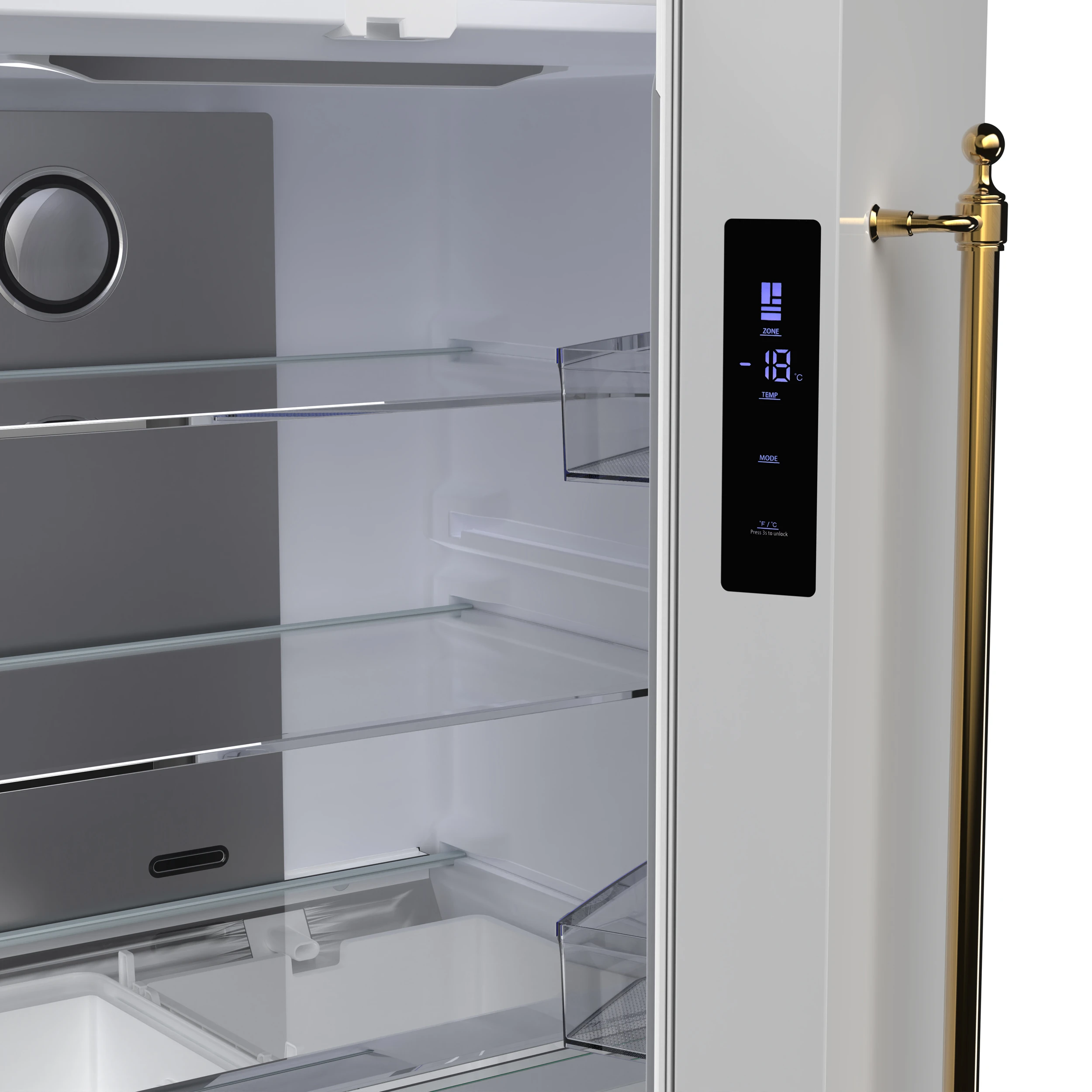 Luigi 33-Inch French Door Refrigerator, 18 cu.ft, Finish, Antique Brass Handles, ENERGY STAR Certified FFFFD179133WHT
