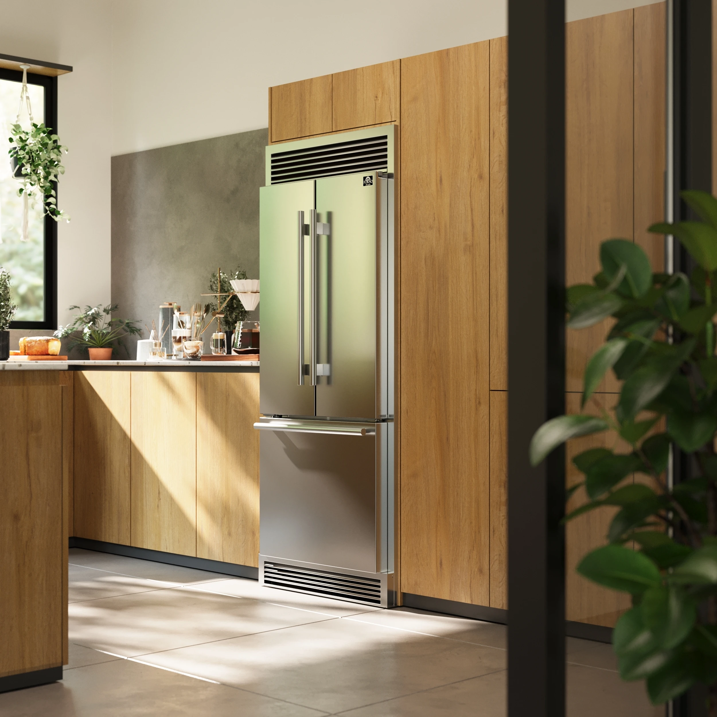 Gallipoli 30-Inch French Door Refrigerator, 17.5 cu.ft Capacity, Decorative Grill, 34-Inch Width, , No Frost Technology, Energy Efficient FFFFD197435SG