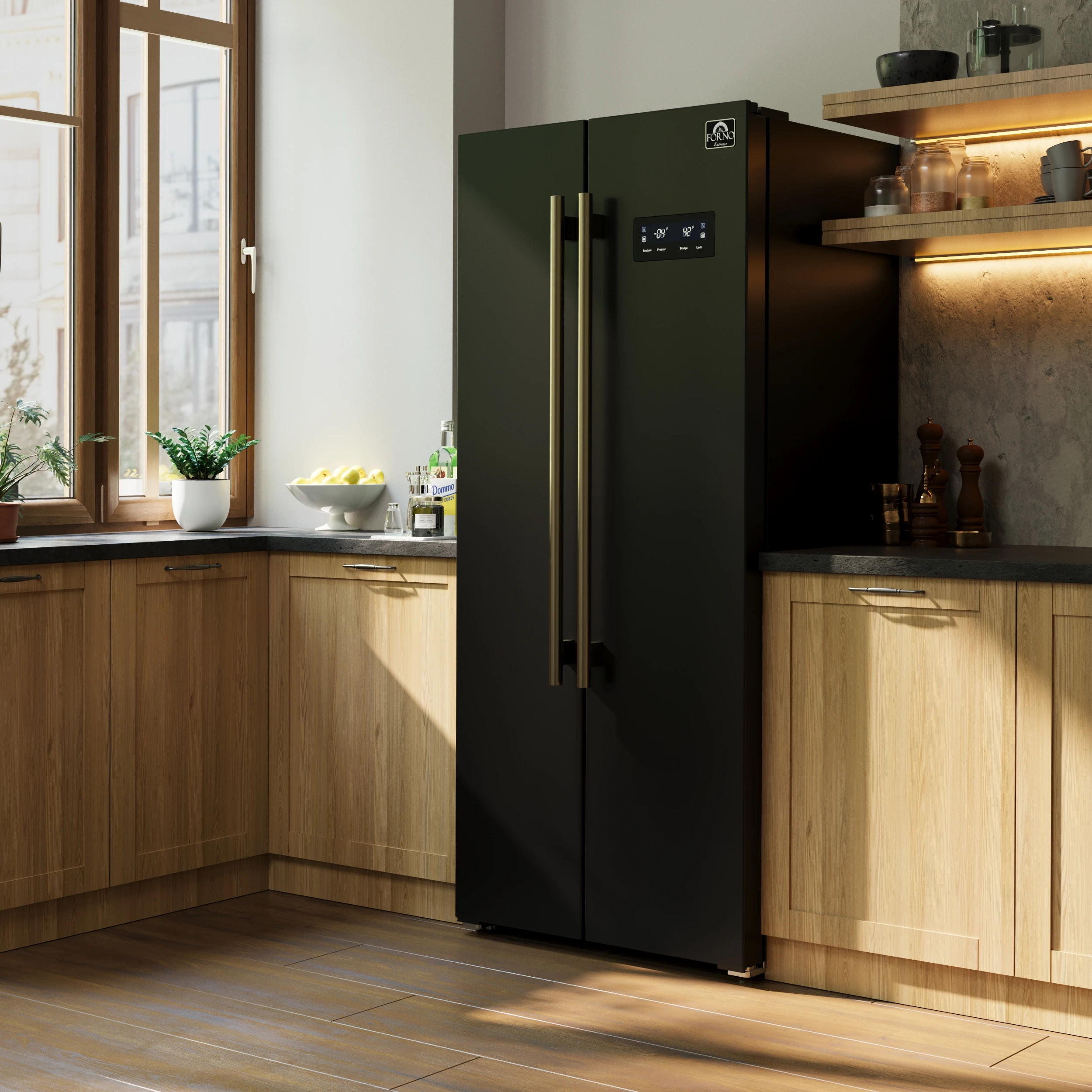 Salerno Espresso 33-Inch Side-by-Side Refrigerator, 15.6 Cu. Ft., Energy-Efficient, No Frost, Modern Design FFRBI180533BLK