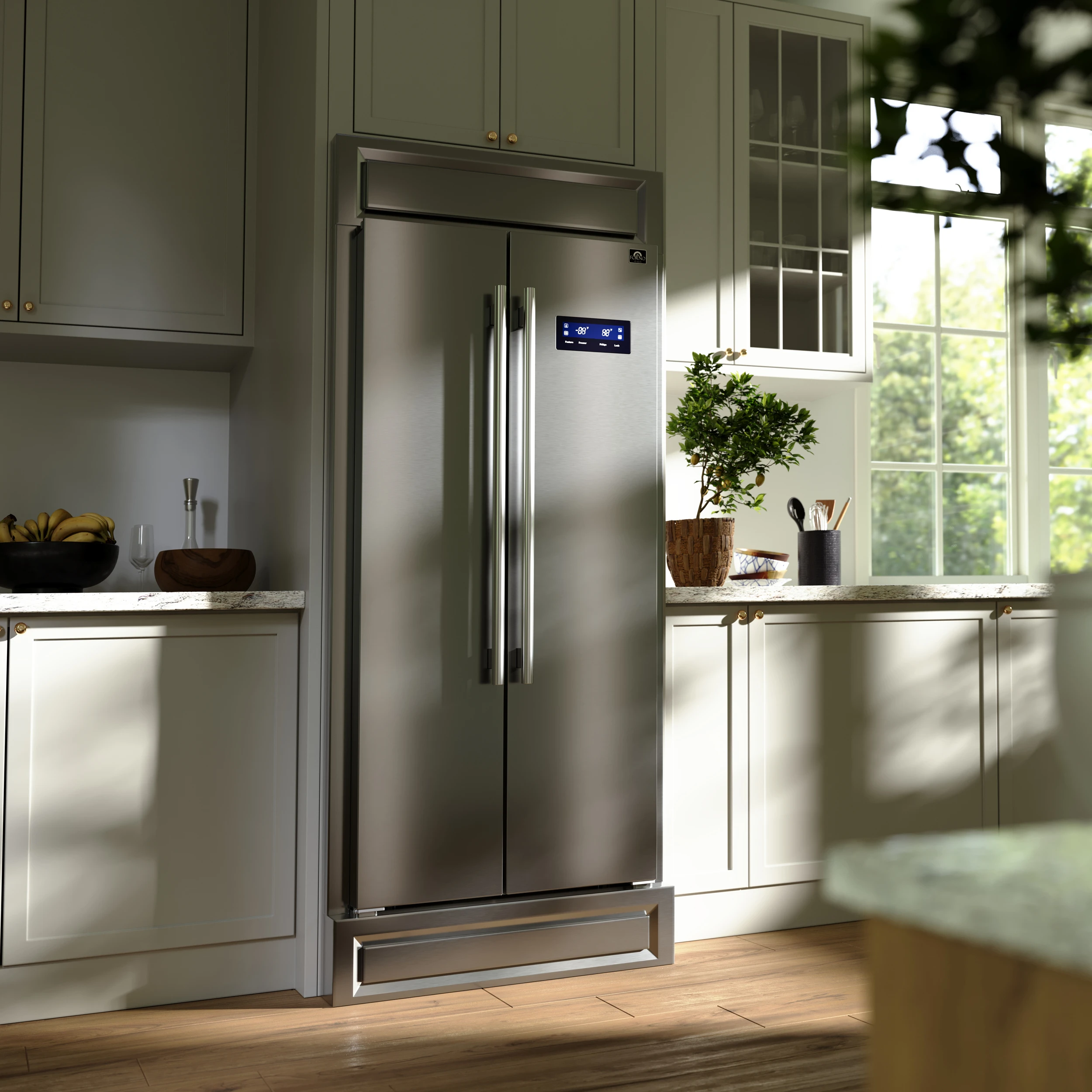 Salerno 37-Inch Built-In Refrigerator, 15.6 cu.ft, Modern Decorative Grill, ENERGY STAR Certified FFRBI180537MG