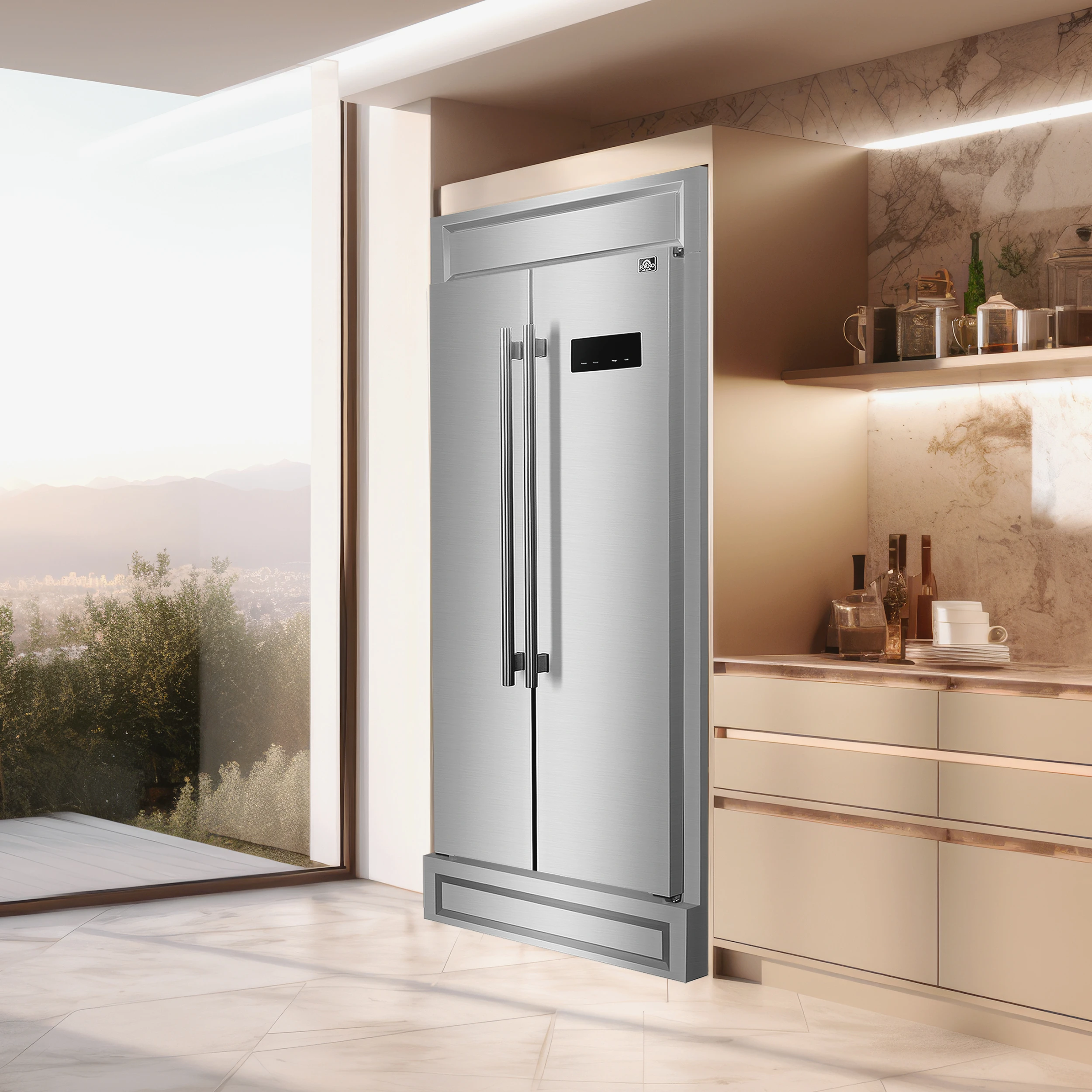 Salerno 37-Inch Built-In Refrigerator, 15.6 cu.ft, Modern Decorative Grill, ENERGY STAR Certified FFRBI180537MG