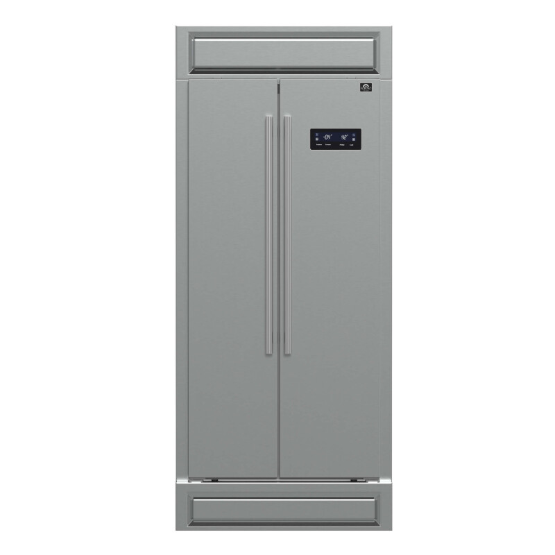 FORNO Salerno 33″ Built-in Stainless Steel Refrigerator 15.6 cu. ft – With Modern Decorative Grill – 37″ Wide FFRBI180537MG