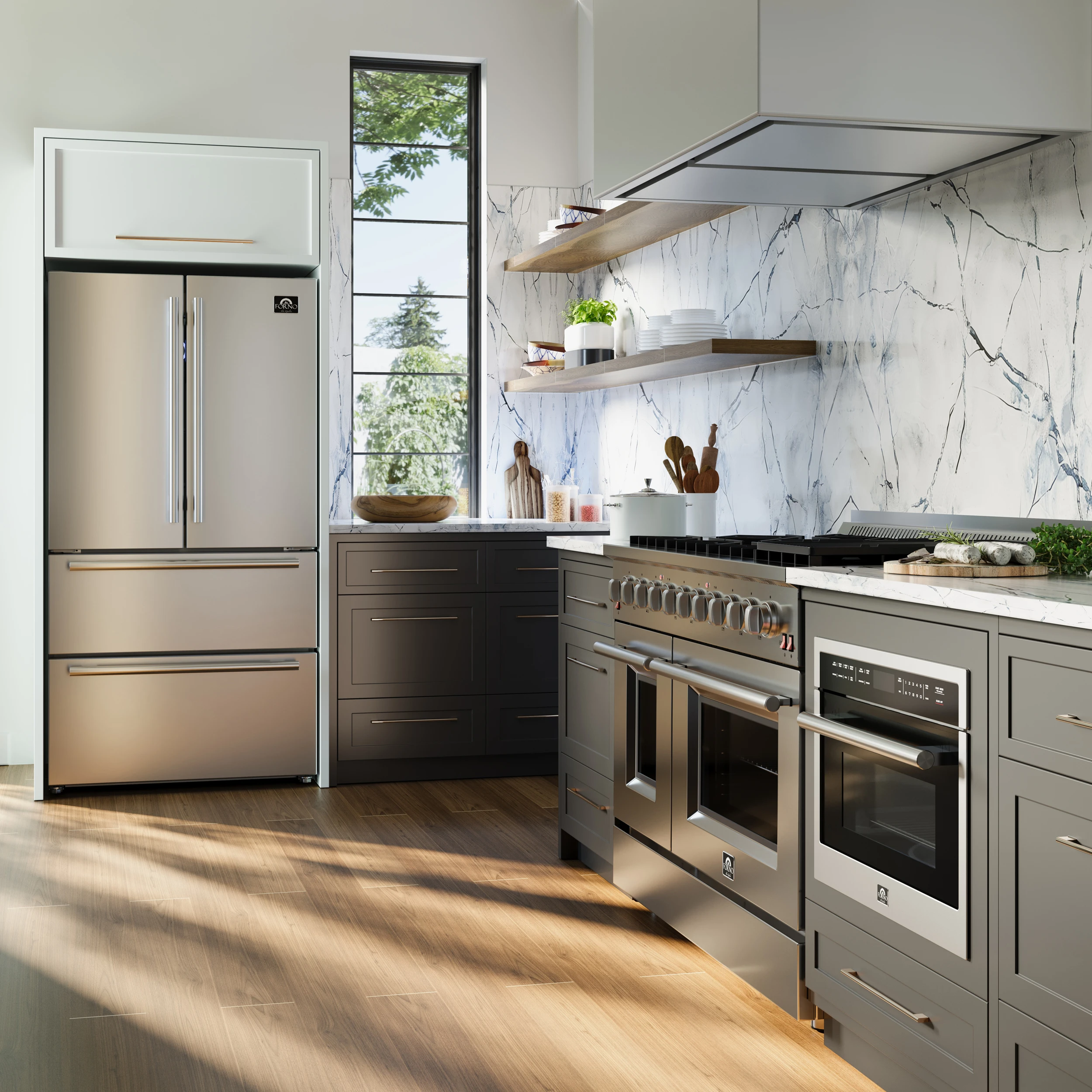 Moena 36-Inch French Door Refrigerator, 19.2 cu.ft, Counter Depth, Ice Maker, Stainless Steel Interior Panel, ENERGY STAR Certified FFRBI182036SB