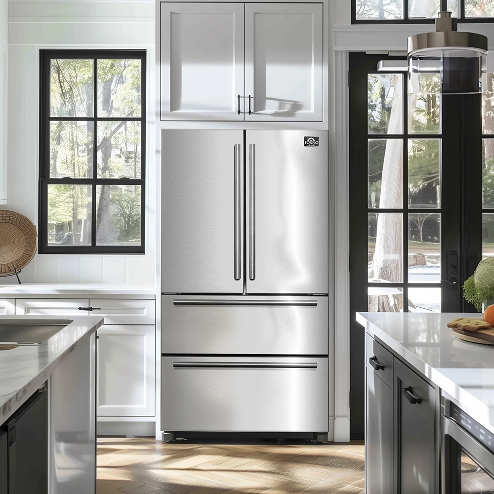 Moena 36-Inch French Door Refrigerator, 19.2 cu.ft, Counter Depth, Ice Maker, Stainless Steel Interior Panel, ENERGY STAR Certified FFRBI182036SB