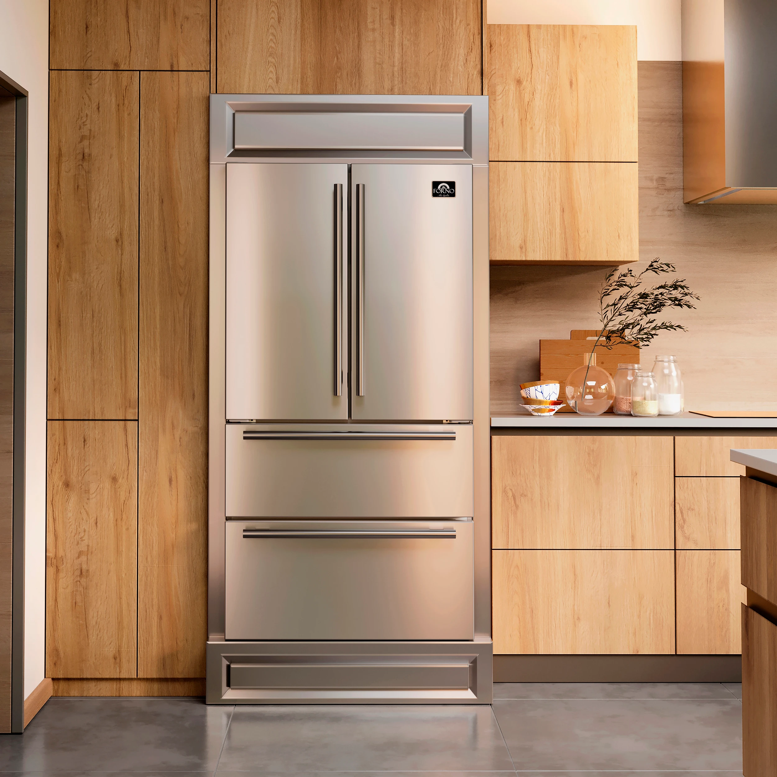 Moena 40-Inch French Door Refrigerator, , 19.2 cu.ft, Modern Decorative Grill, ENERGY STAR Certified FFRBI182040MG