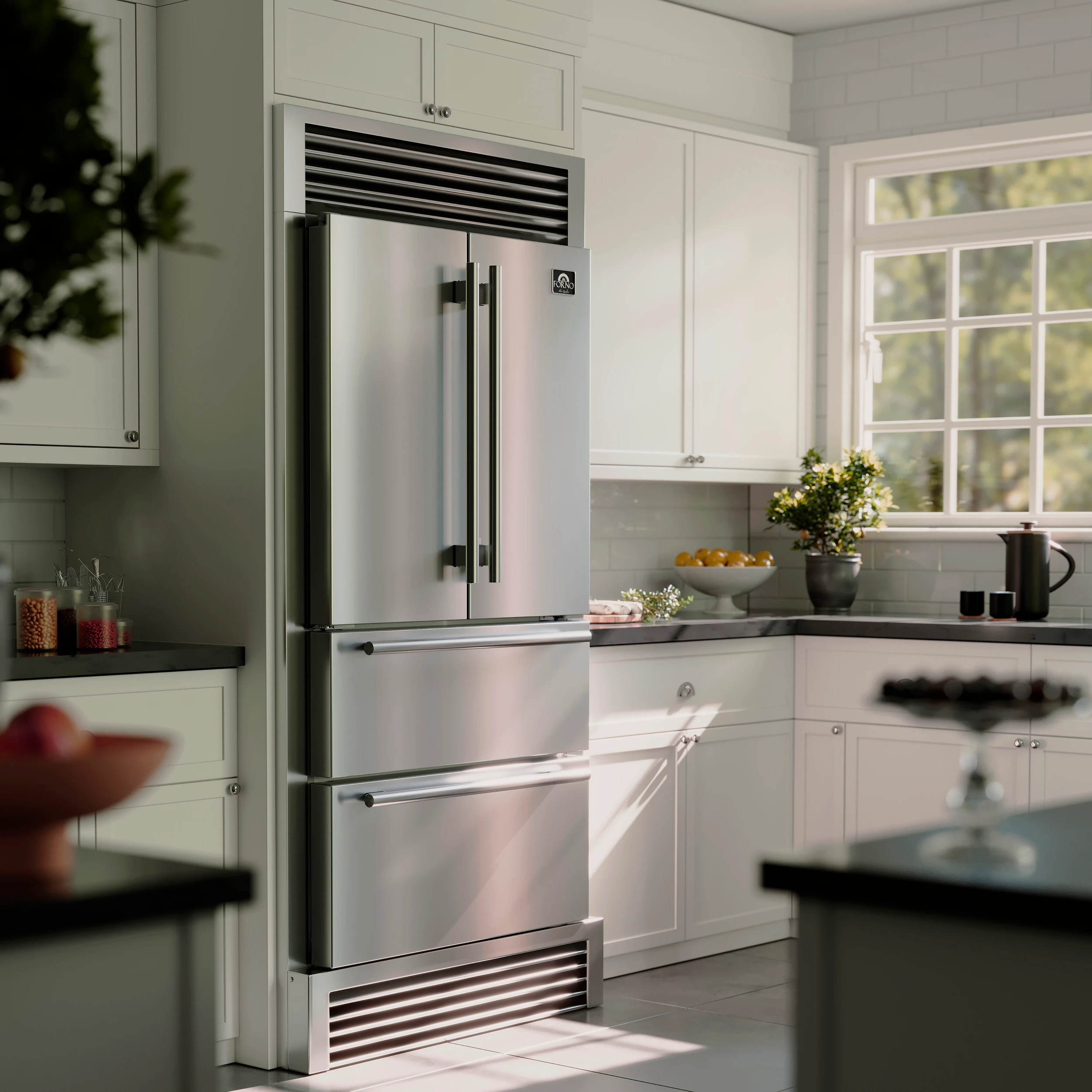 Moena 40-Inch French Door Refrigerator, , 19.2 cu.ft, Decorative Grill, ENERGY STAR Certified FFRBI182040SG