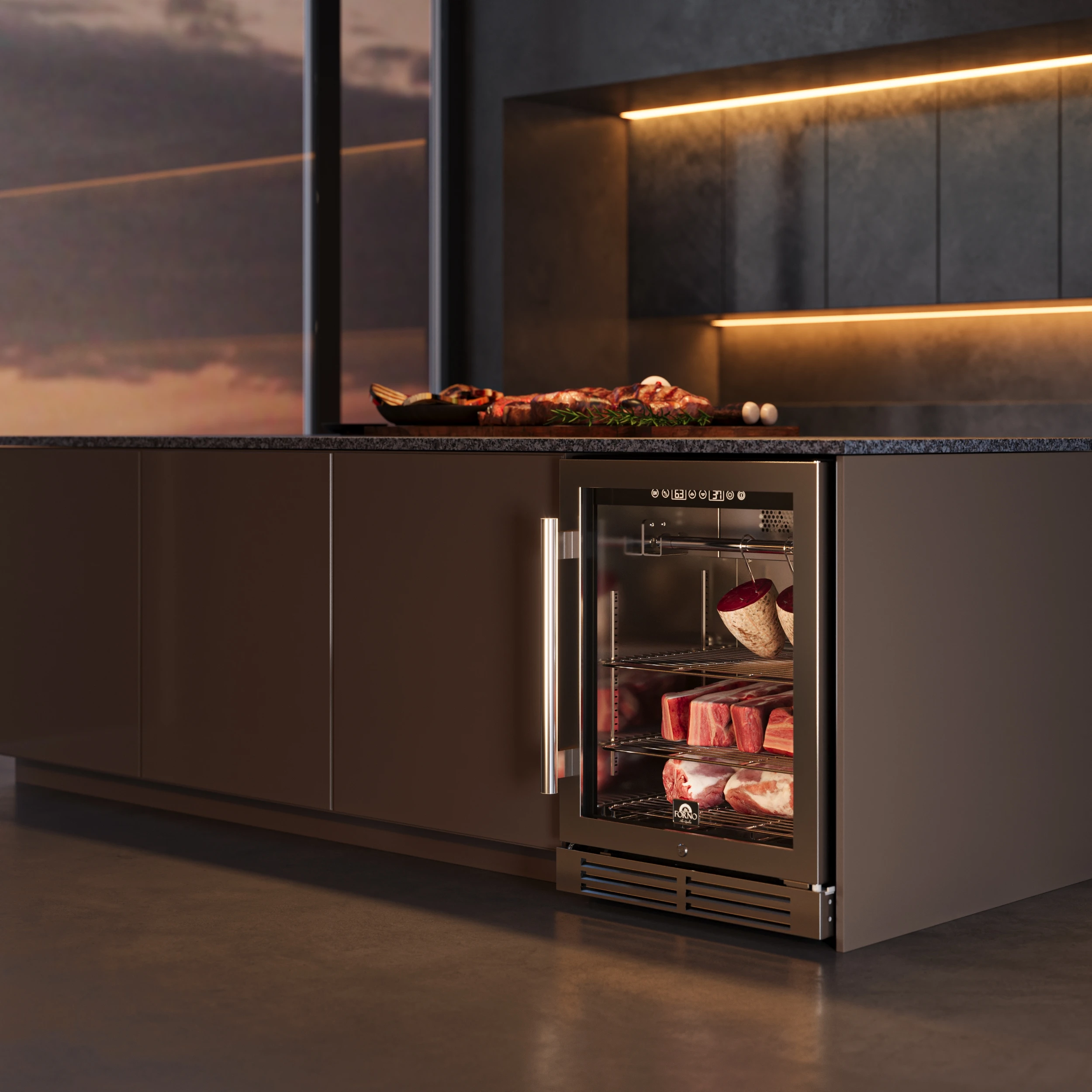 Asciutto 24-Inch Dry Aging Cabinet, Stainless Steel 304, 4.41 cu.ft, LED Lighting, Adjustable Shelves FFSDA684024