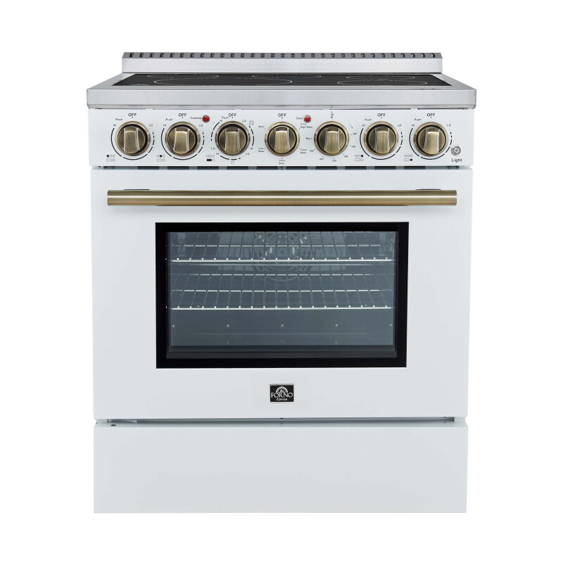 FORNO Paolo 30″ Freestanding Electric Range in White, 4.38 cu.ft. True Convection Oven FFSEL601130WHT