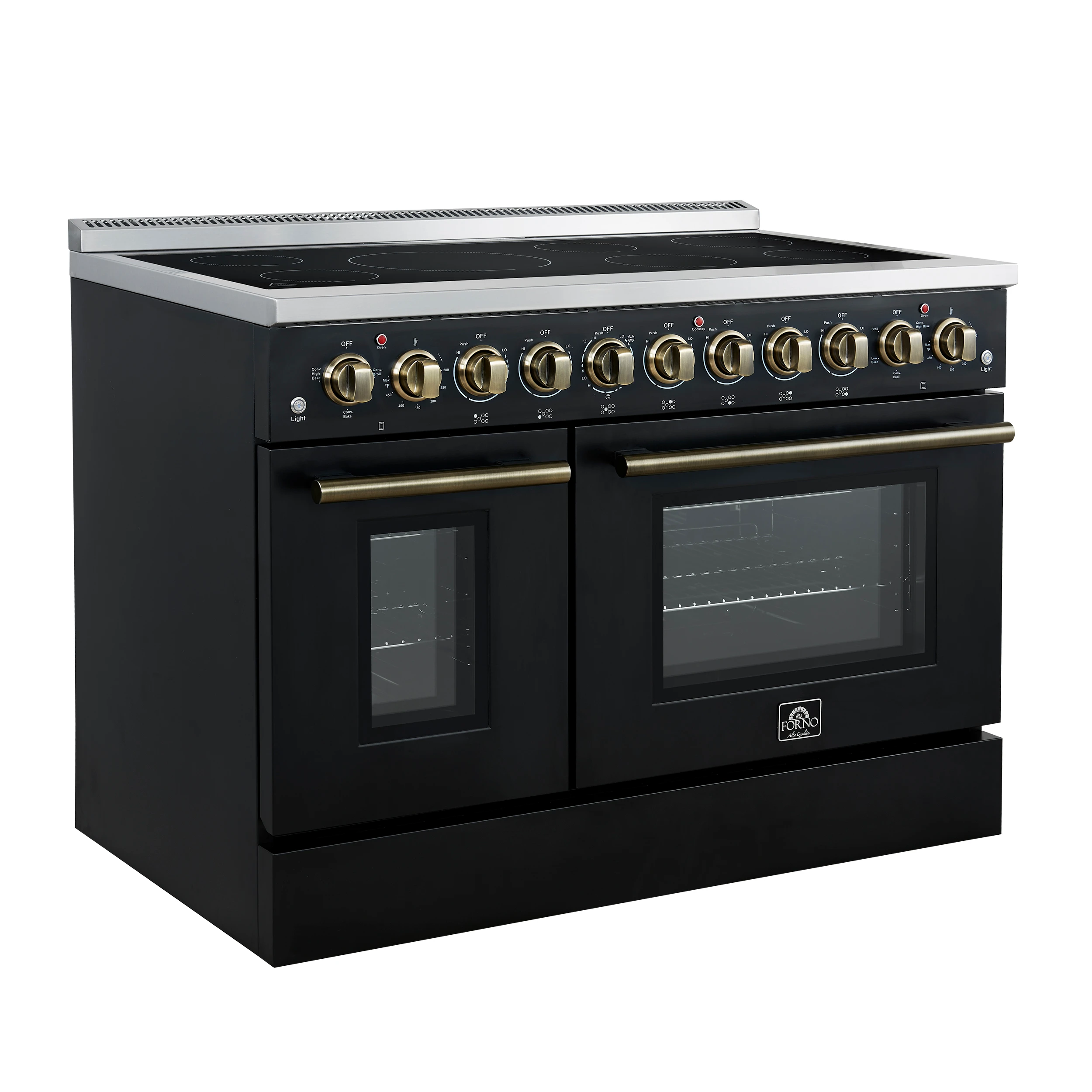 Paolo 48 Inch Freestanding Electric Range in Black with Antique Brass, 6.7 cu.ft, True Convection Oven, Energy Efficient FFSEL601148BLK