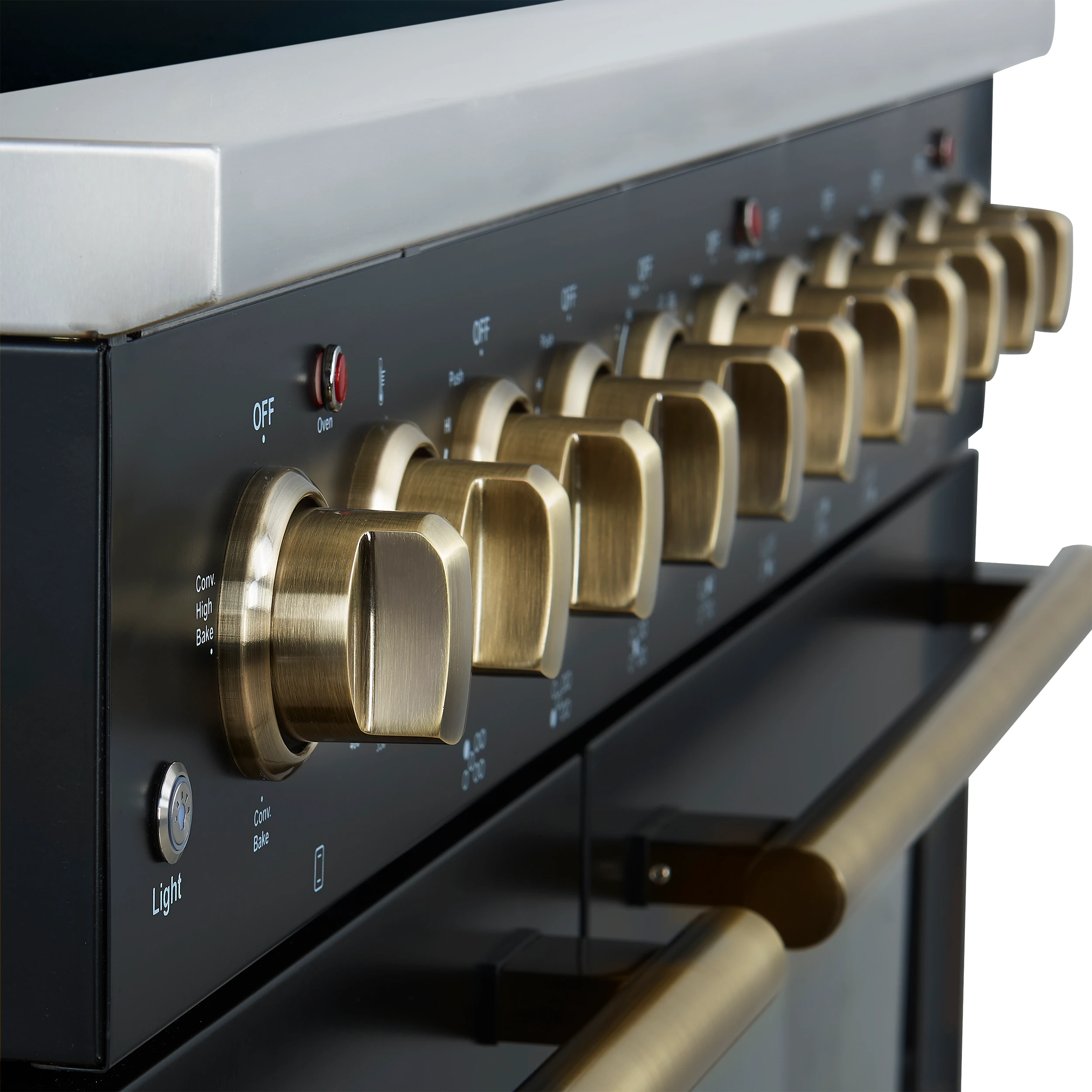 Paolo 48 Inch Freestanding Electric Range in Black with Antique Brass, 6.7 cu.ft, True Convection Oven, Energy Efficient FFSEL601148BLK