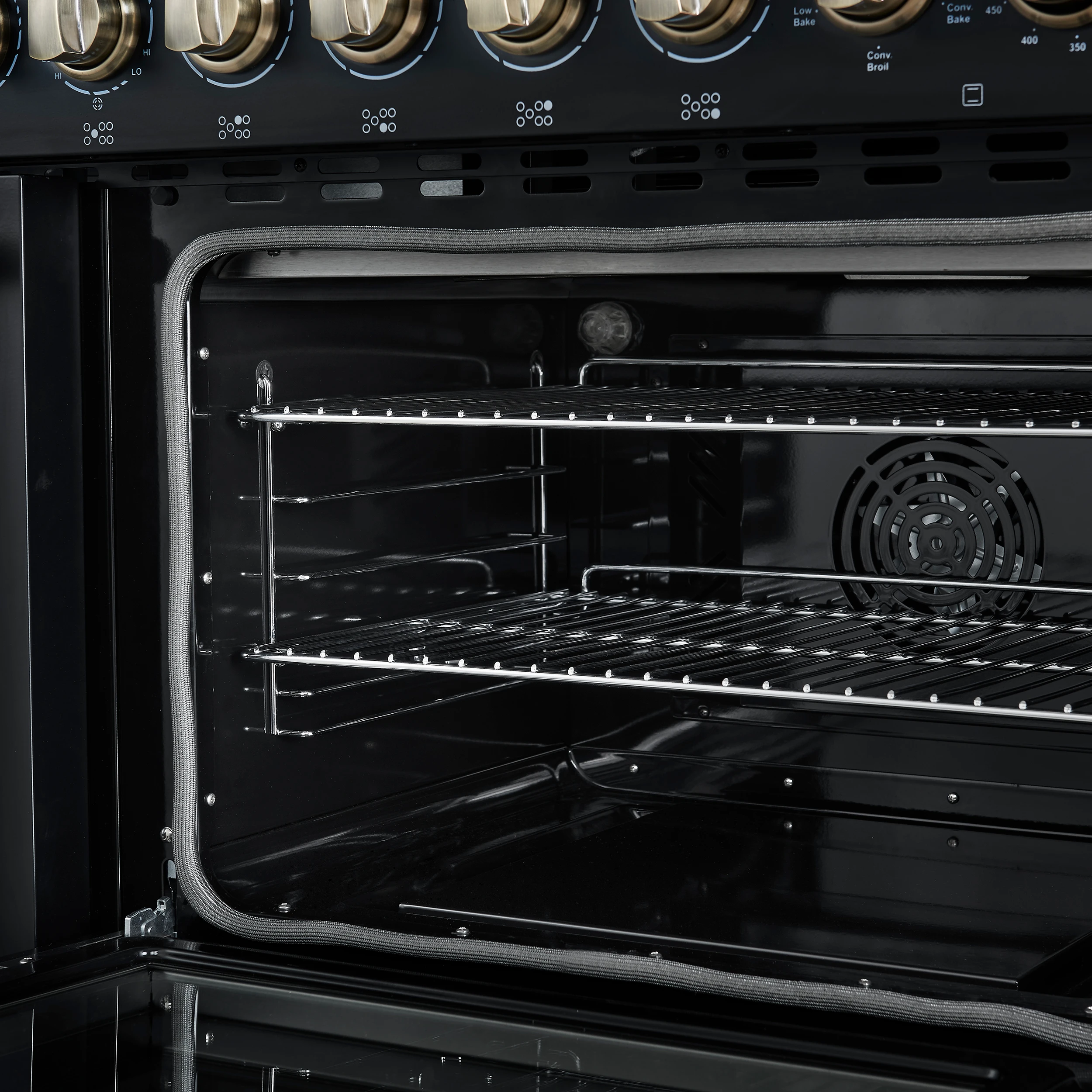 Paolo 48 Inch Freestanding Electric Range in Black with Antique Brass, 6.7 cu.ft, True Convection Oven, Energy Efficient FFSEL601148BLK