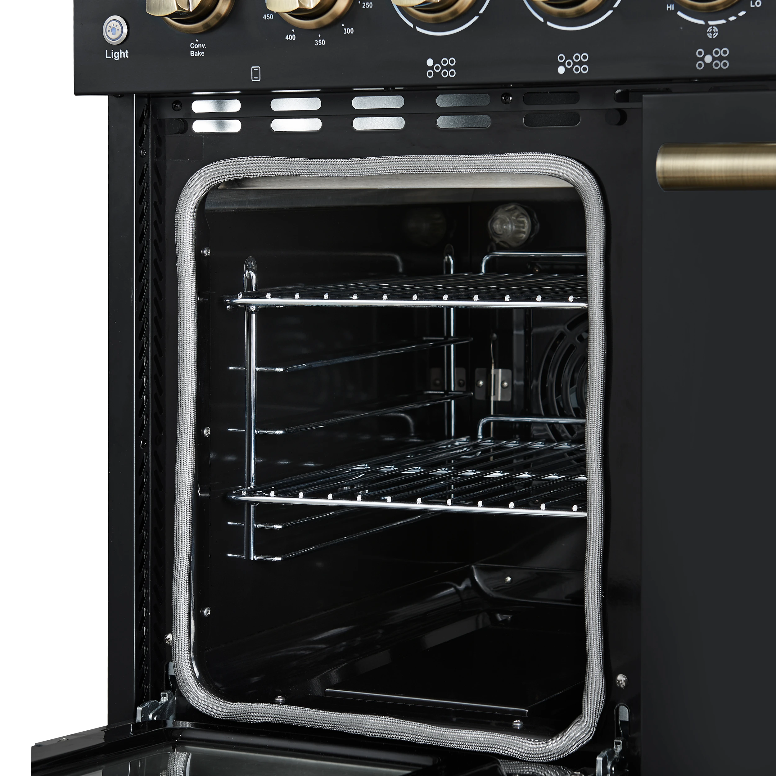 Paolo 48 Inch Freestanding Electric Range in Black with Antique Brass, 6.7 cu.ft, True Convection Oven, Energy Efficient FFSEL601148BLK