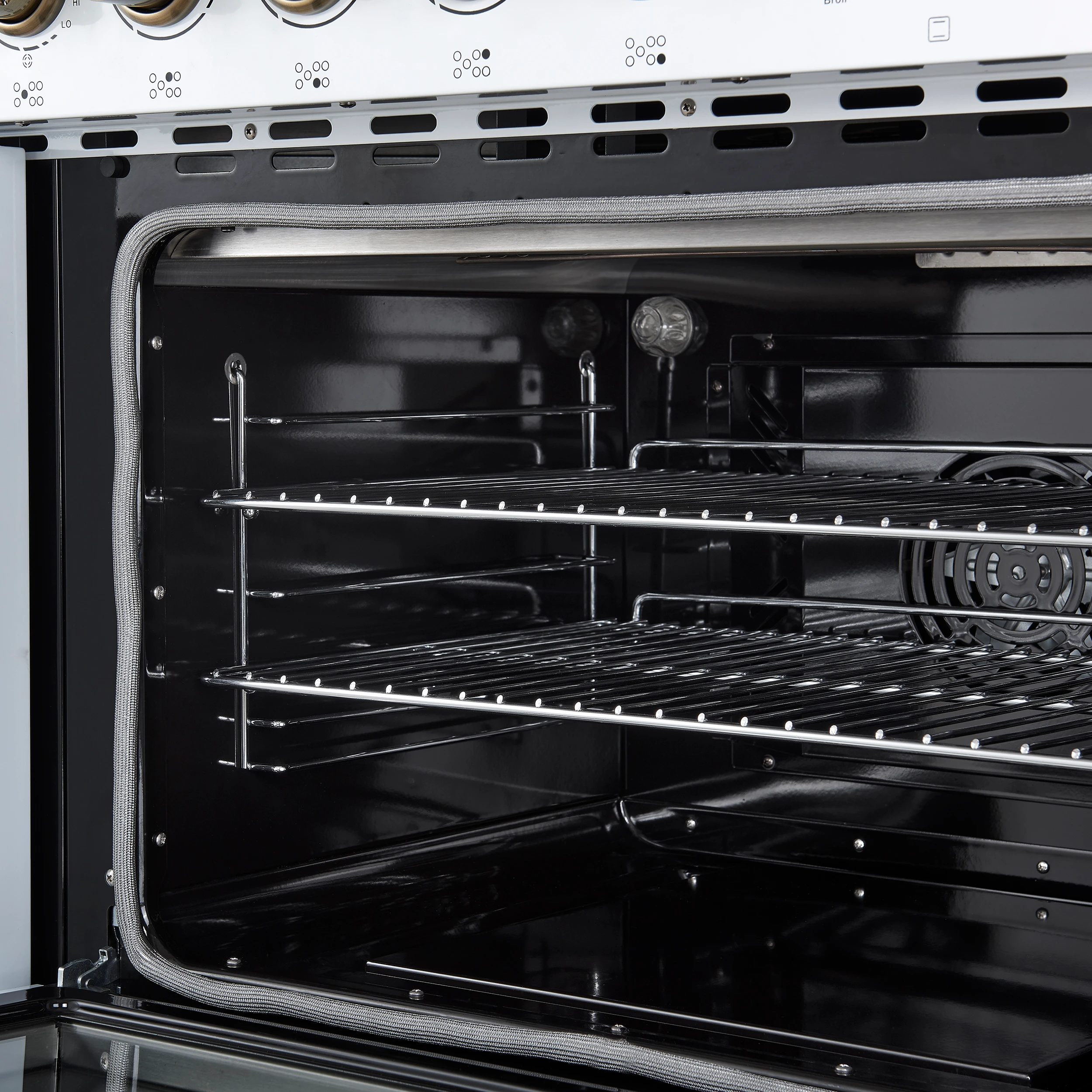 Paolo 48 Inch Freestanding Electric Range in White with Antique Brass, 6.7 cu.ft, True Convection Oven, Energy Efficient FFSEL601148WHT